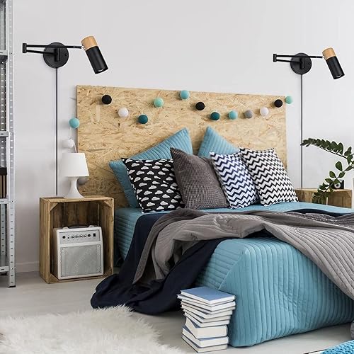 Miniatura 4 de Lámpara de pared con brazo oscilante y cable de enchufe para dormitorio, sala de estar, lámpara de lectura moderna nórdica montada en la pared,