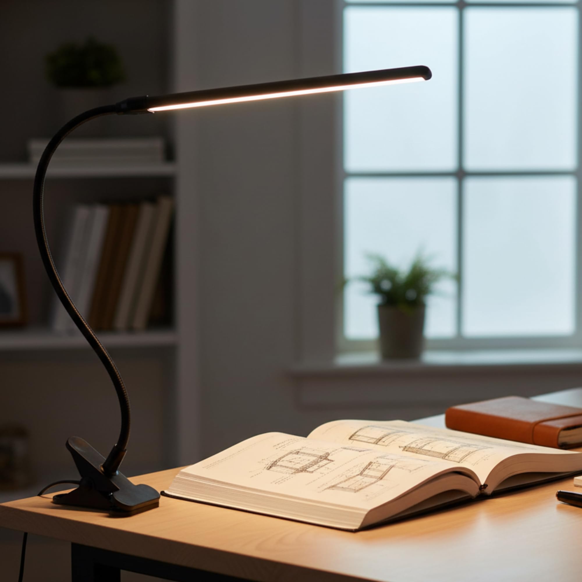 Burakh Black Clip On Desk Lamp Led Reading Night Light Usb Clamp Work Adjustable Flexible 4000K (Black)