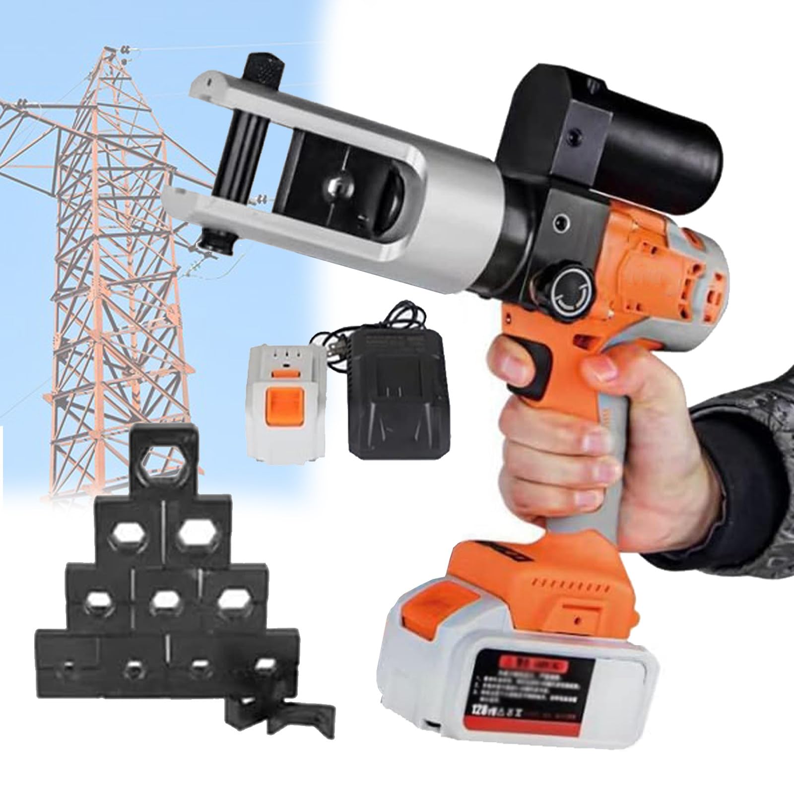 Pinze a crimpare idrauliche elettriche Pinze idrauliche Ricaricabili, Pinza crimpatrice idraulica 16-300 mm² con 2 Batterie e 11 Fustelle