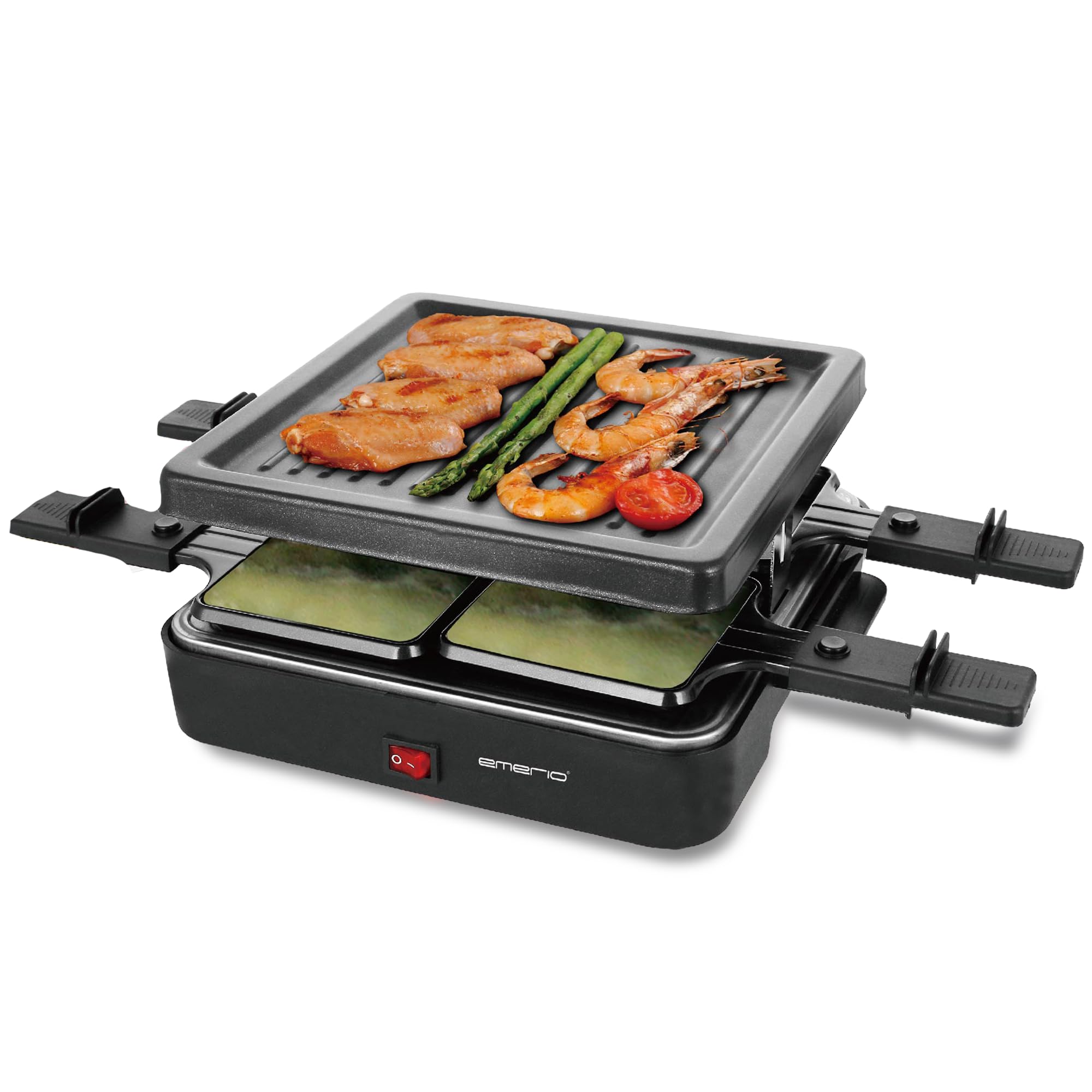Emerio Griglia per raclette, 4 padelle, Piastra Antiaderente (RG-120656)