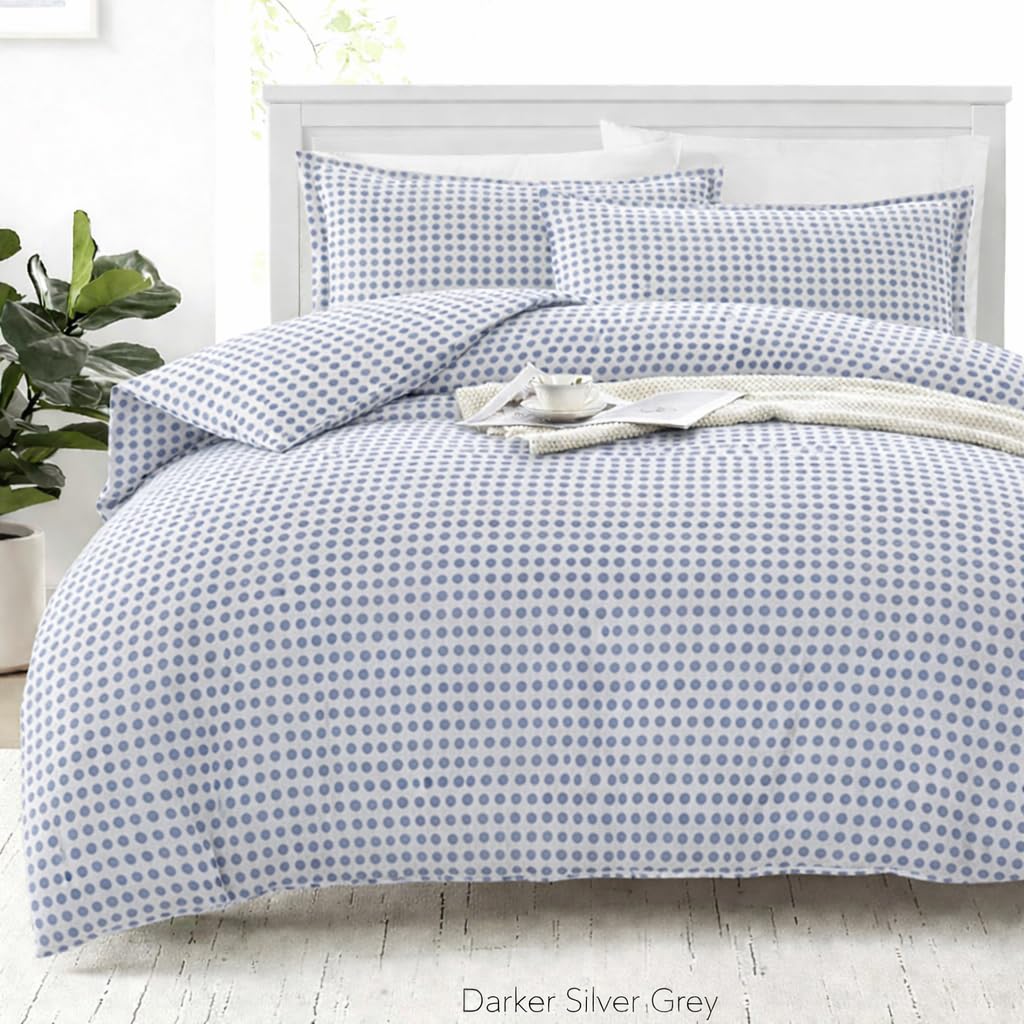 LANE LINEN Organic Cotton Duvet Cover King Size, 3-Piece Bedding Set, Soft Breathable Fabric, Includes 1 Duvet Cover 230 x 220 cm and 2 Pillow Shams - Comforter Not Included - Polka Dot Blue