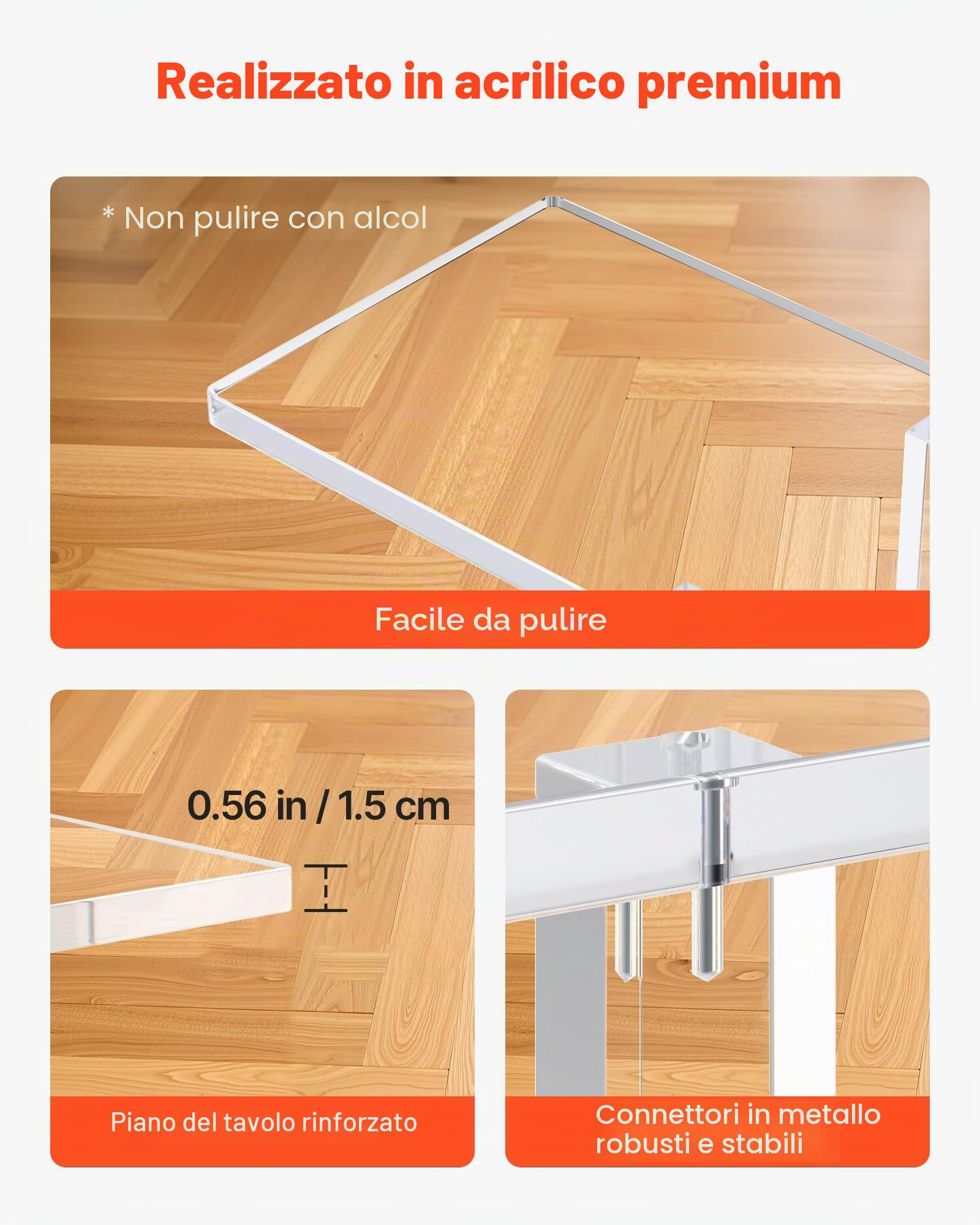VEVOR Tavolo Consolle in Acrilico, con 2 Ripiani e Vano Portaoggetti Sottostante, Tavolino Rettangolare Moderno, Tavolo da Ingresso per Atrio, Corridoio, 19,3 x 100 x 80 cm, Trasparente