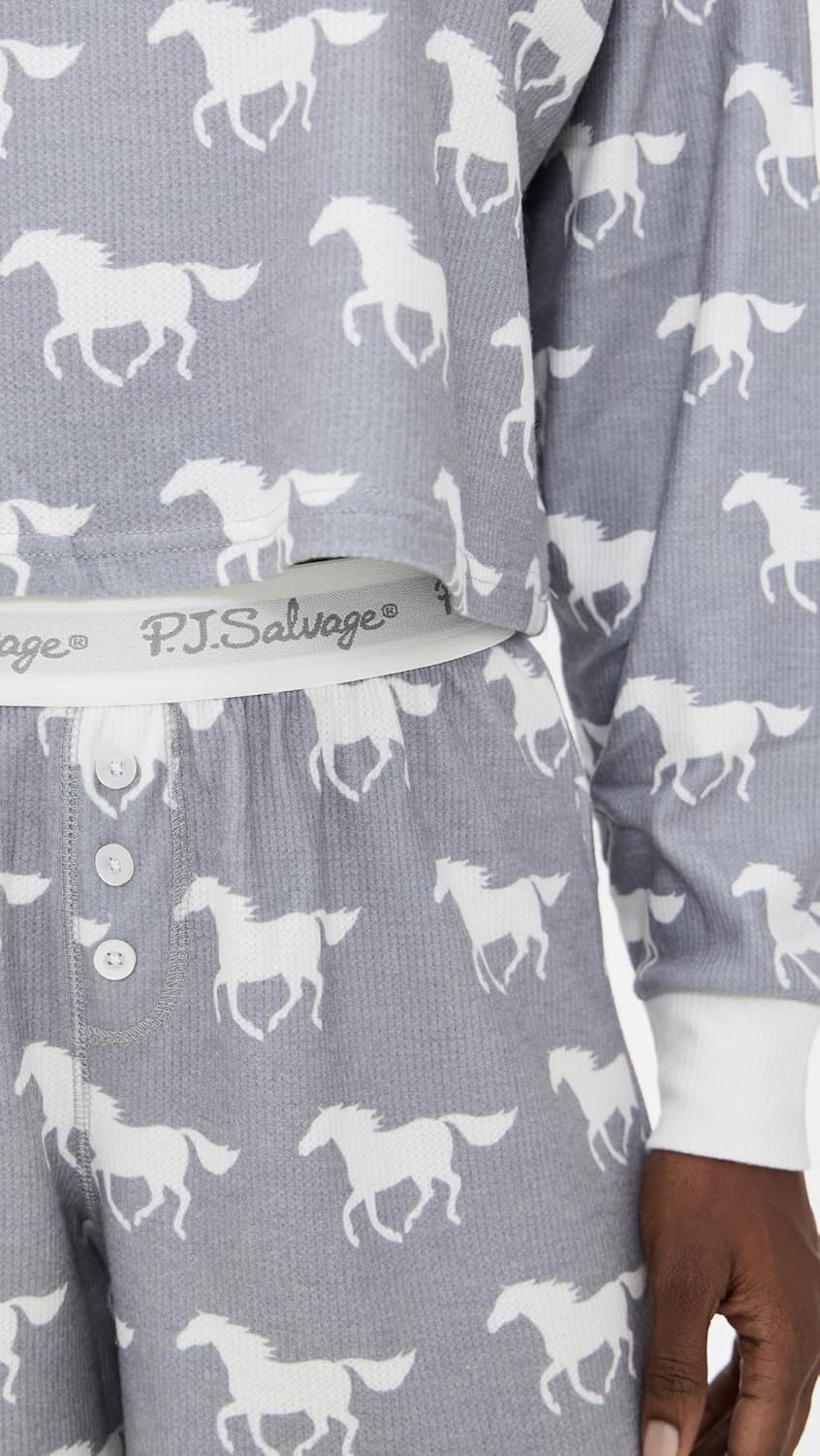 PJ Salvage womens Boyfriend Long-sleeve Top and Boxer Short Bottom 2-piece Pajama Set - Image 6