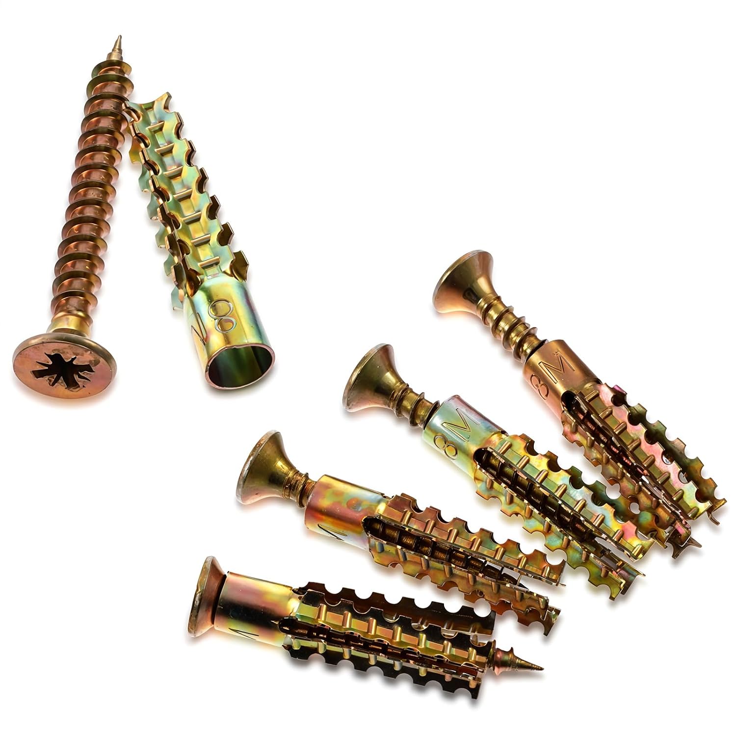 20 Pack Heavy Duty Concrete Anchors and Screws Kit,Gold Metal Hollow Wall Anchors with Screws for Wooden Wall and Hinge Hole Repair (6x32mm)
