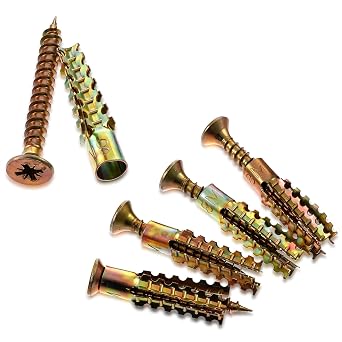 20 Pack Heavy Duty Concrete Anchors and Screws Kit,Gold Metal Hollow Wall Anchors with Screws for Wooden Wall and Hinge Hole Repair 6x32mm