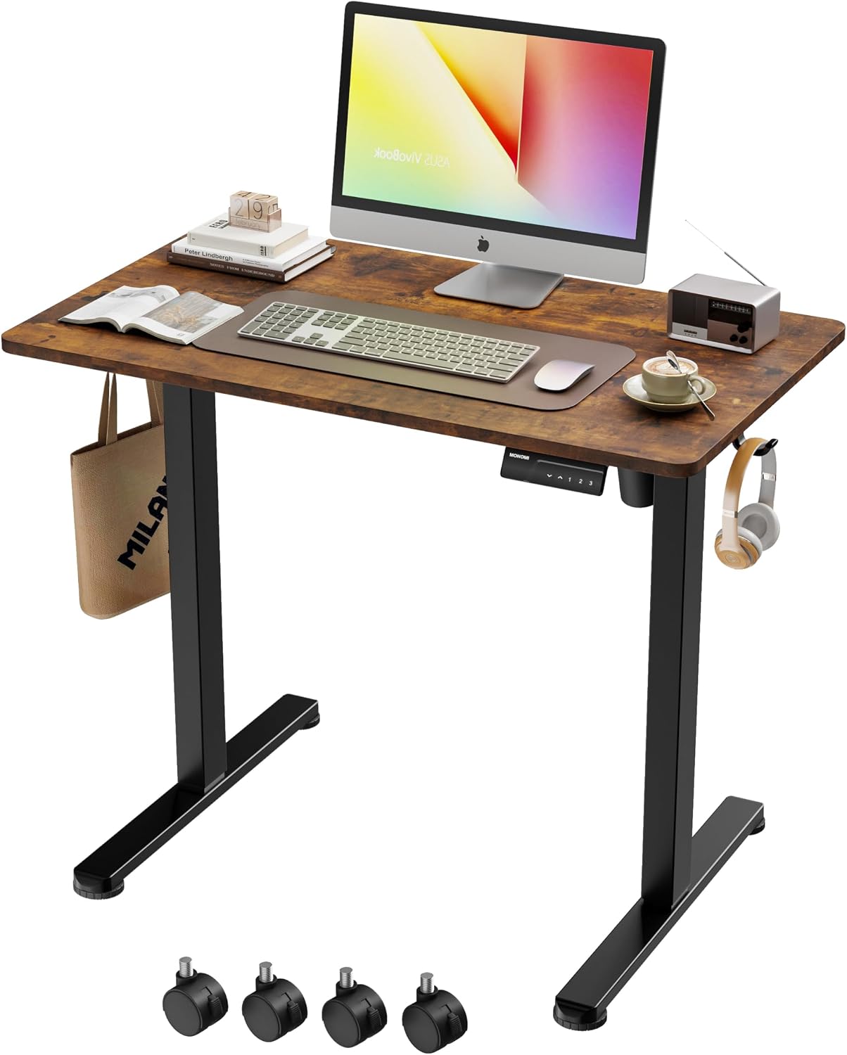  35"x20" Small Electric Standing Desk,Whole Piece Desktop,Brown