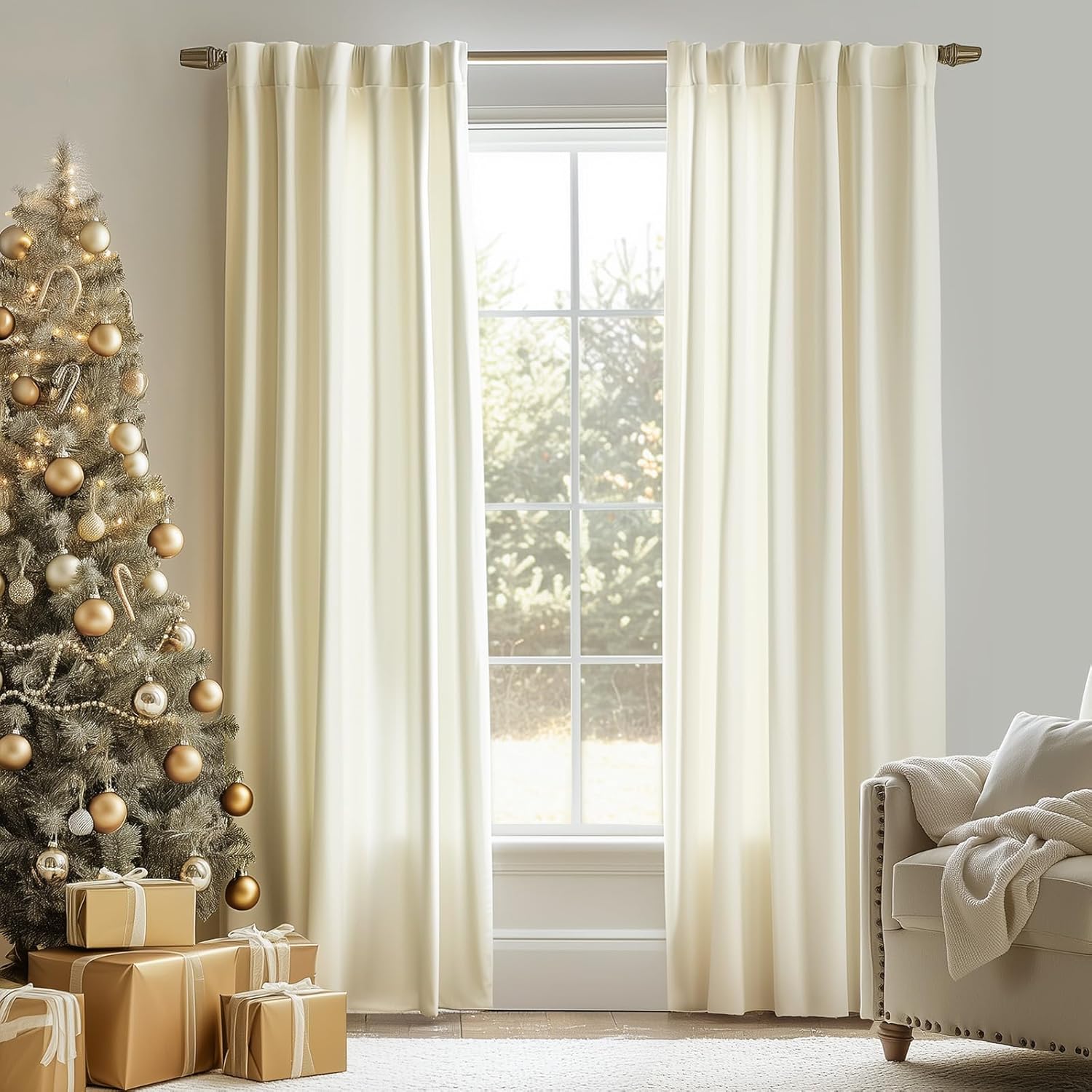 Amazon.com: Lazzzy Ivory Velvet Curtains Light Filtering Thermal ...