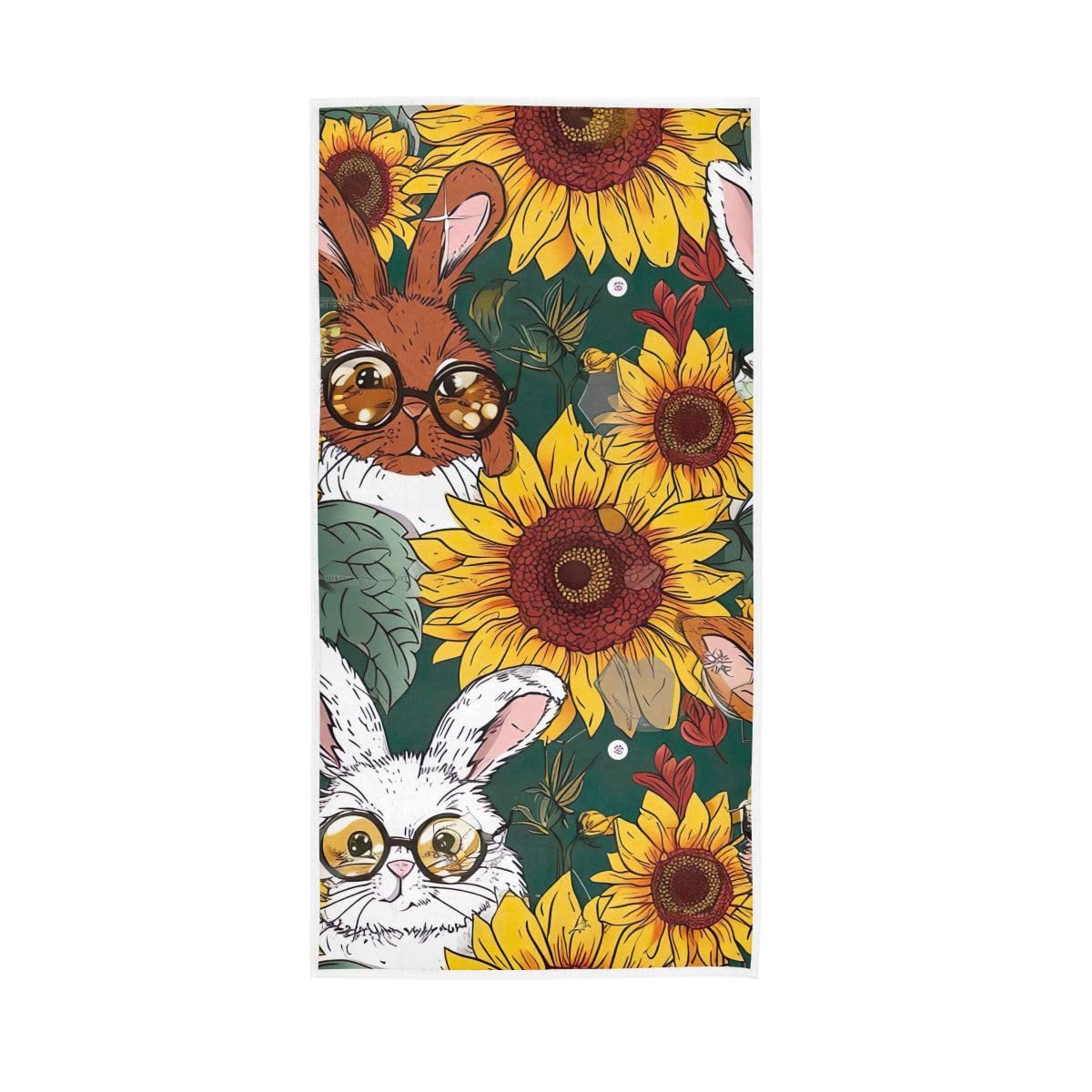 HUYGD Cute Bunnies in Glasses Sunflowers Hand Towel, Soft Towels for Bathroom, Gym, Hotel, Spa 15 x 30 Inches