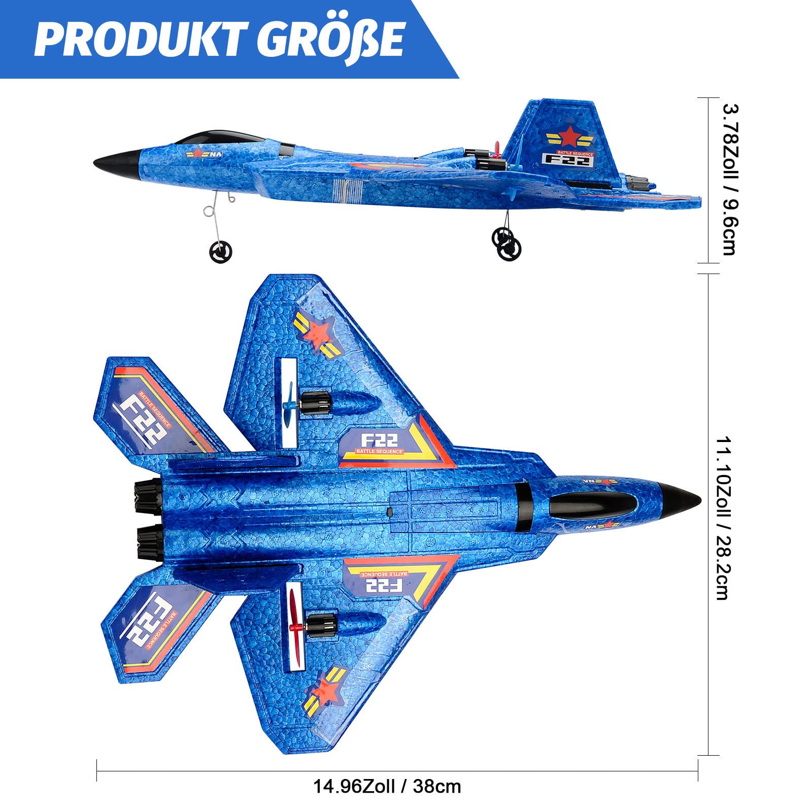 Fremego F-22 RC Flugzeug, 2.4Ghz Ferngesteuertes Flugzeug Raptor Fighter Flugzeug Modell Spielzeug mit 6 Axis Gyro System für Anfänger Kinder Erwachsene (F22Blau)