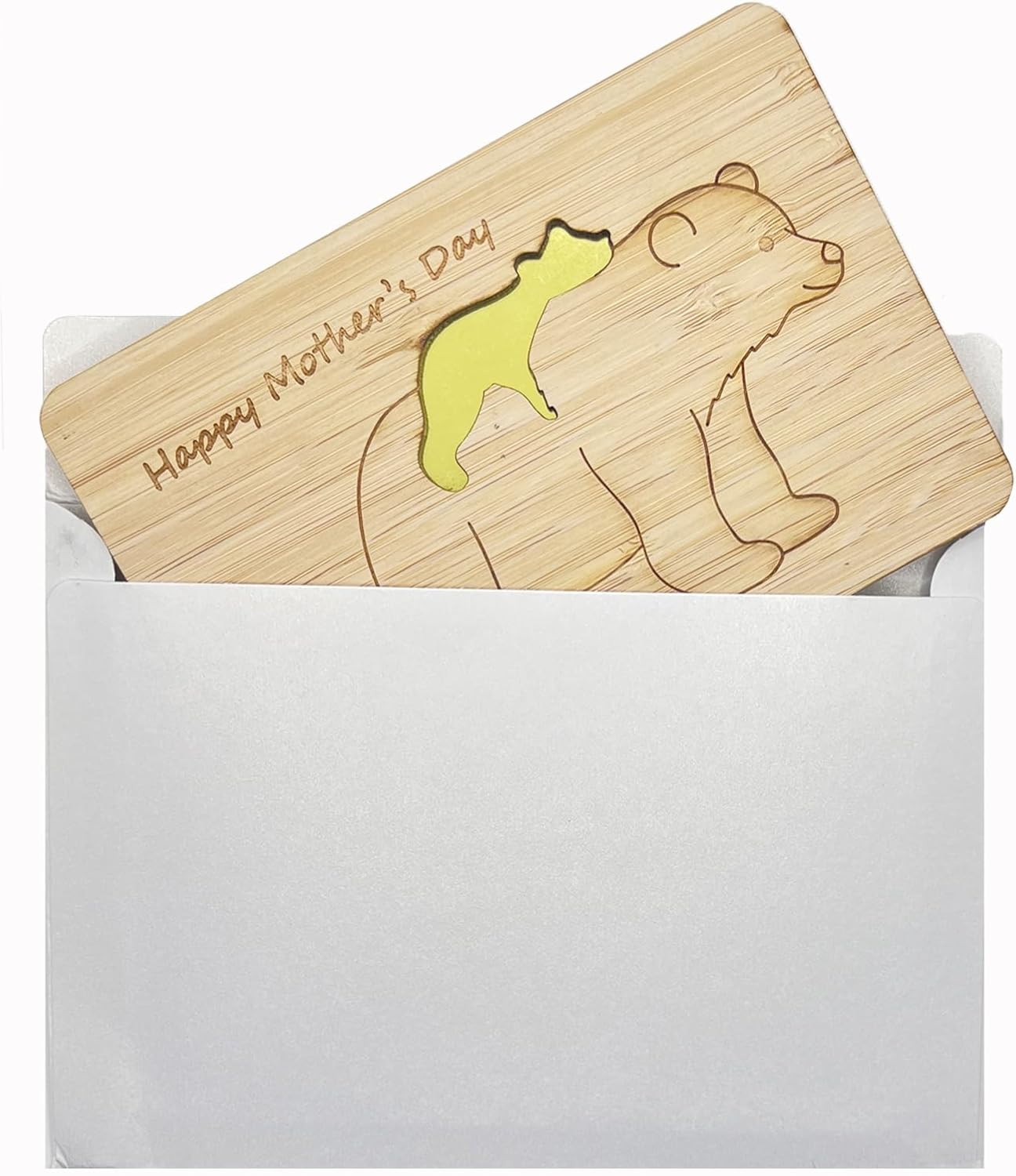 Mothers Day Cards,Handmade Bamboo Greeting Cards,Wooden Thankyou Card,Mother's day Card for Mom,Mum,Bear mom