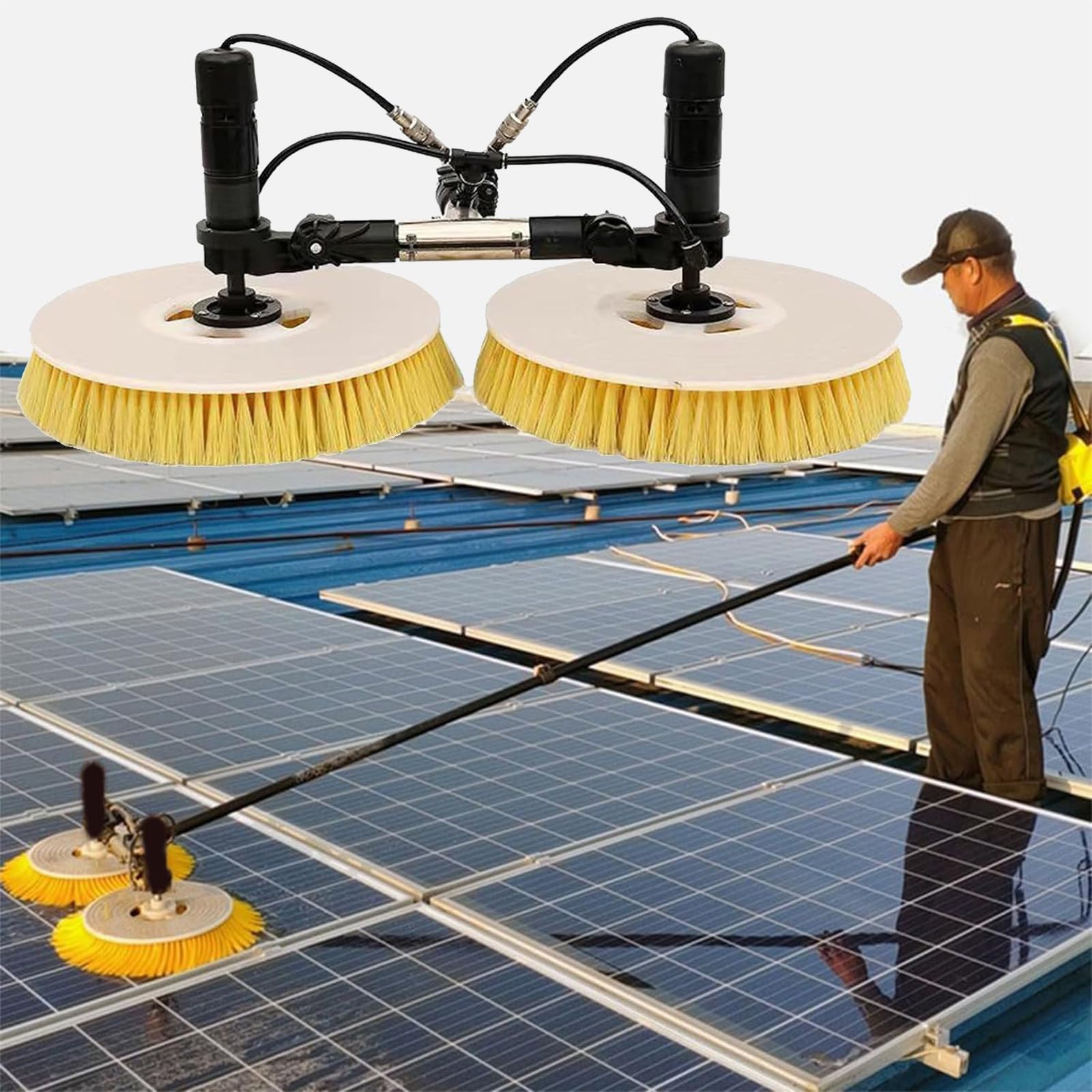 Robot di pulizia del pannello solare con asta telescopica e batteria ricaricabile