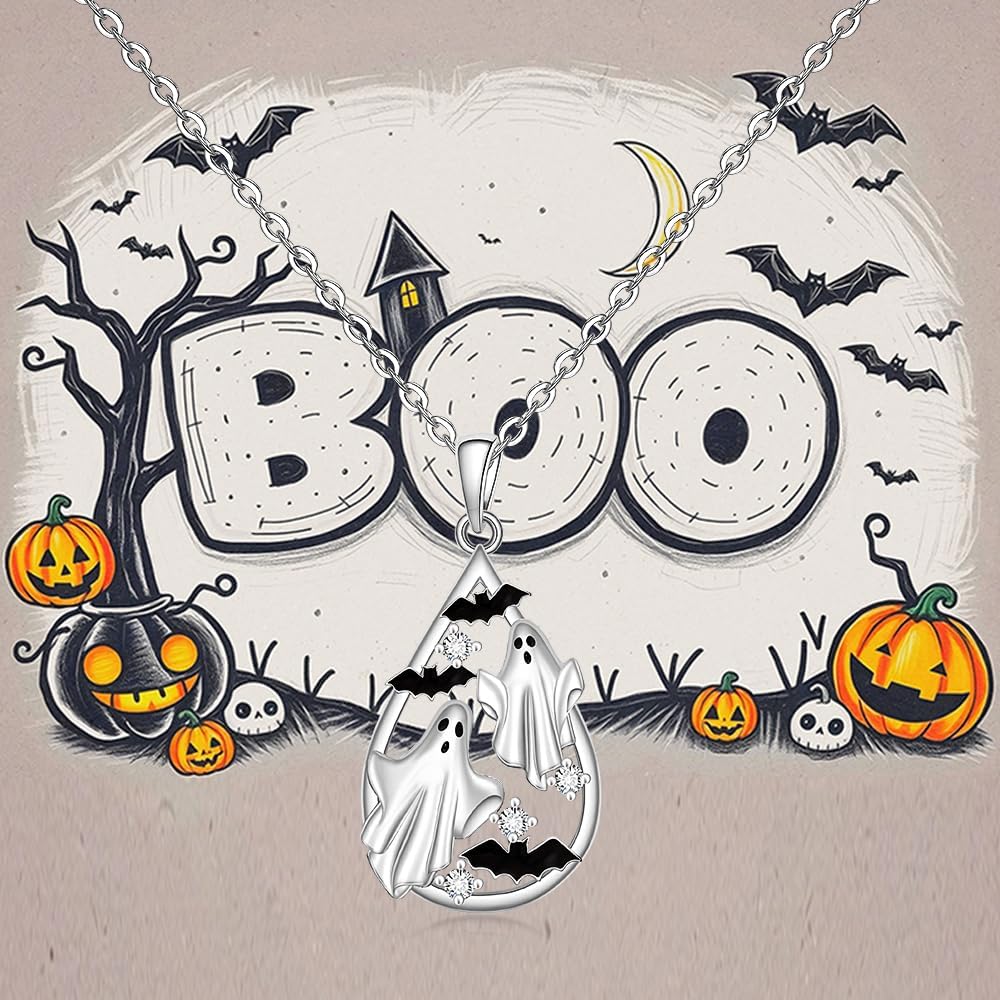 Ghost Necklace Halloween Necklace for Women 925 Sterling Silver Boo Black Bat Pendant Halloween Gifts for Women - Image 7
