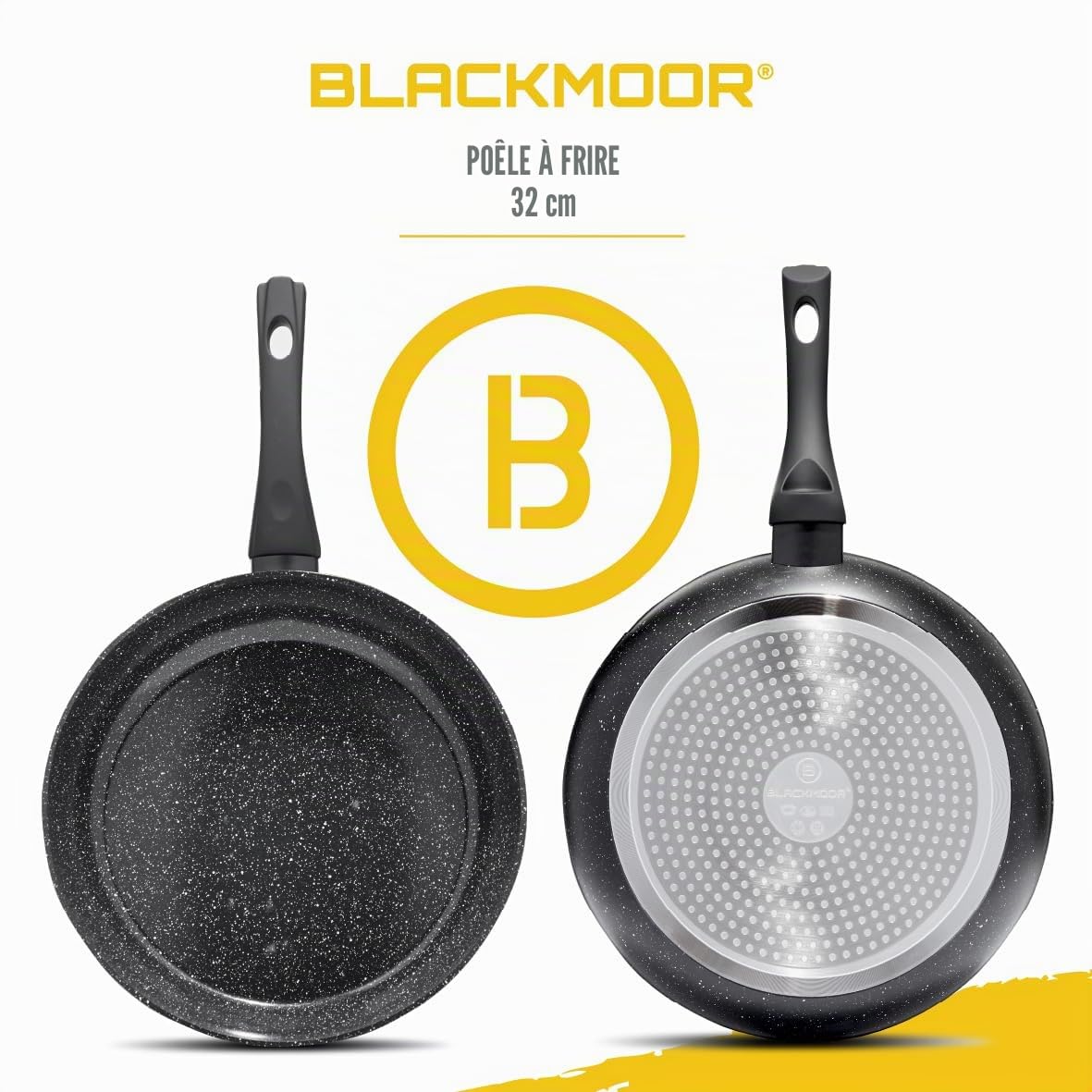 Blackmoor Poêle classique 32 cm avec revêtement antiadhésif, poignée Cool Touch, compatible induction, électrique et gaz, couleur noire 67259