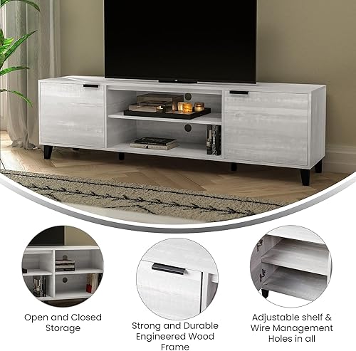 Miniatura 4 de Flash Furniture Nelson Mid Century - Soporte de TV moderno para televisores de hasta 60 pulgadas, acabado gris, 70 pulgadas de ancho, estantes