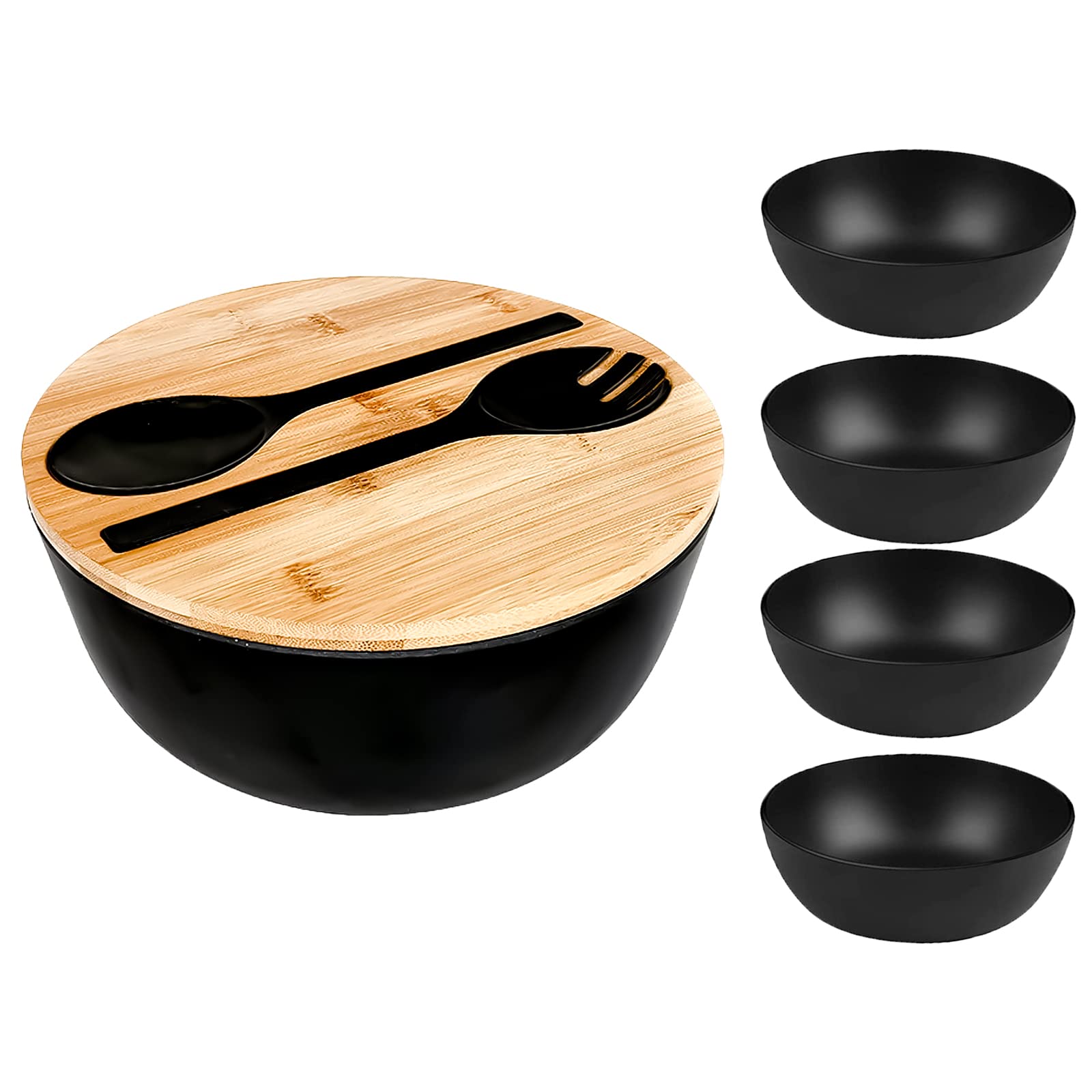 Ensaladera cubiertos para servir con tapa de tabla de cortar y cubiertos, cuencos para mezclar, para frutas, ensaladas y decoración..