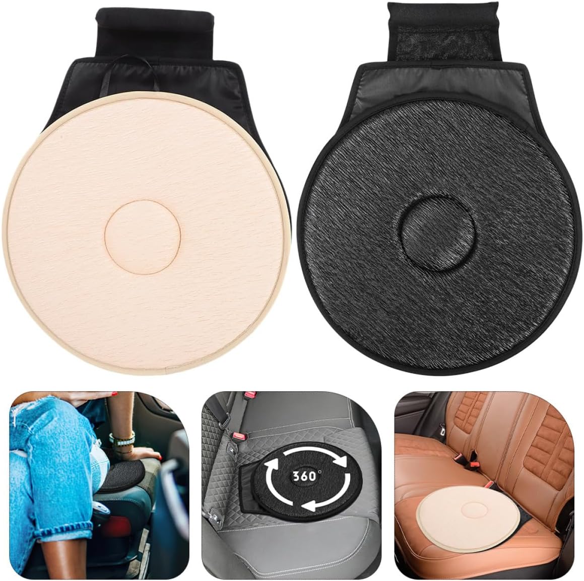2pcs Swivel Car Seat Cushion Rotating Driver Seat Pad Pregnancy Belt Comfortable Car Mat Pad