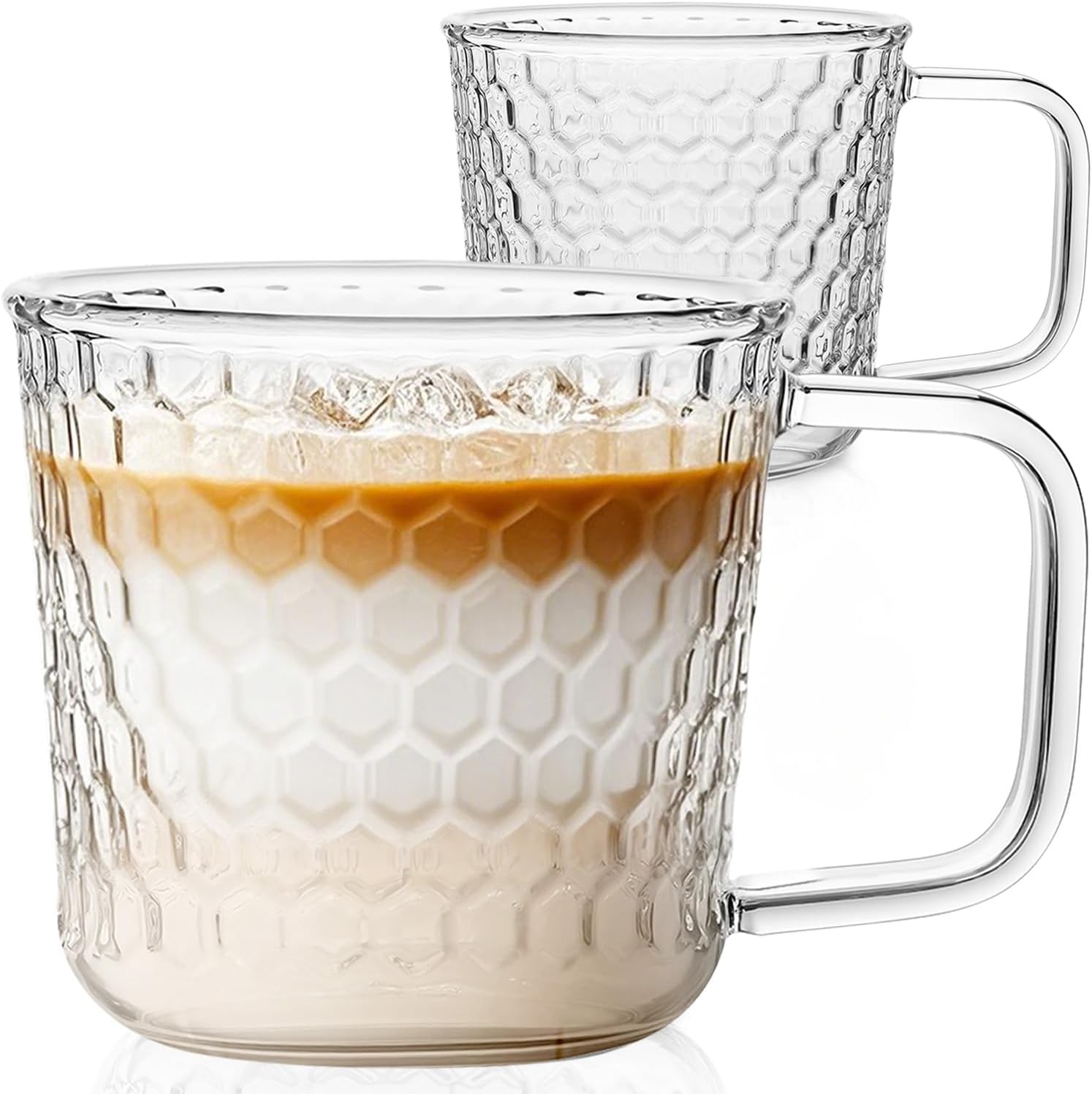 Aquach 20 Oz Glass Coffee Cups, Clear Tea Mugs with Handle, Microwave and Dishwasher Safe Home Office Drinking Mugs Perfect for Americano Cappuccino Hot&Cold Beverages, 2-Pack