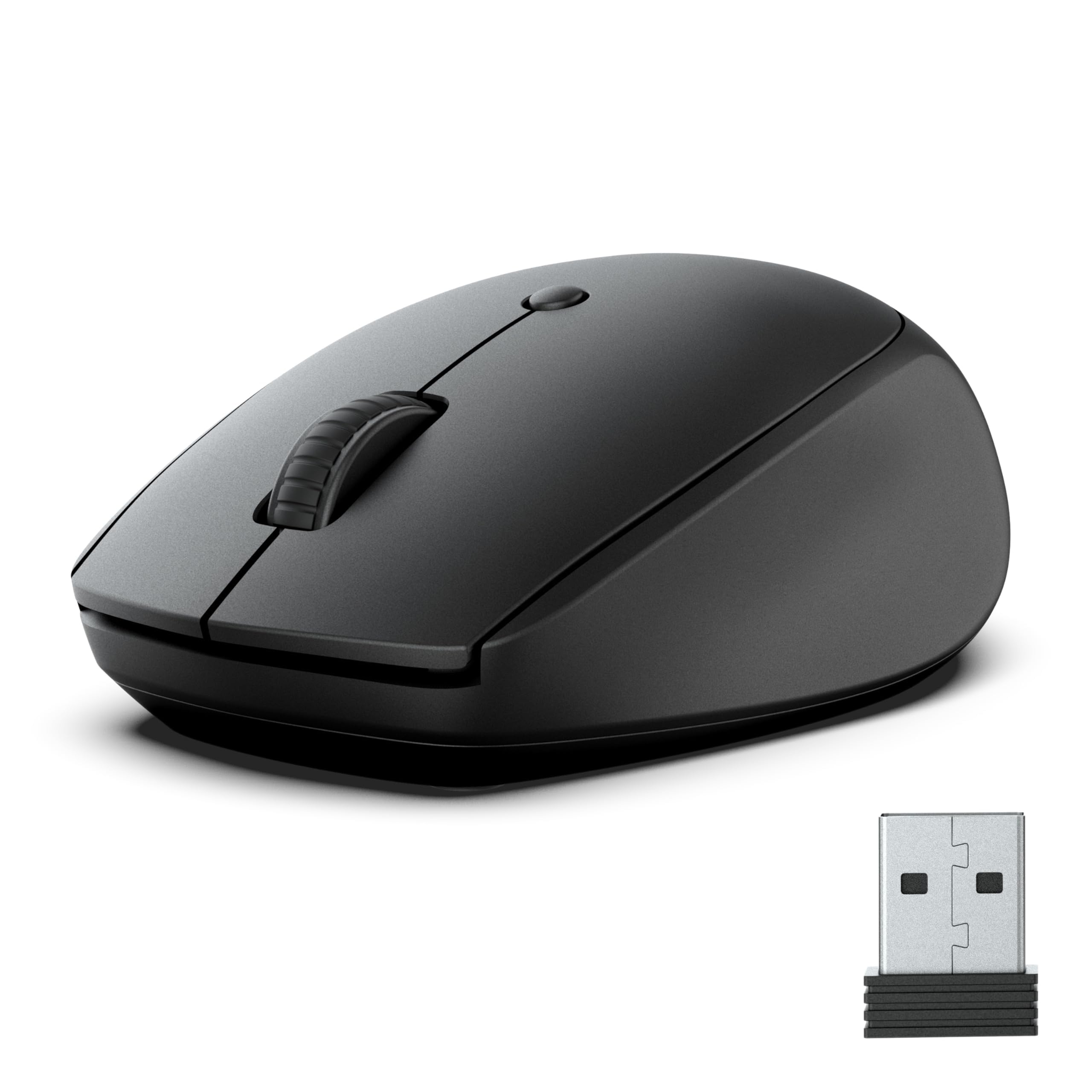 JLab Go Kabellose Bluetooth-Maus, batteriebetrieben, Trimode (BT 5.0/5.0/2,4 GHz) mit USB-Adapter, ergonomisch, kompakt, Multigerät, leise, für Laptop, PC, Computer, iPad, Mac