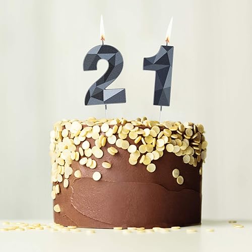Miniatura 116 de Nuanchu Velas de cumpleaños número 21 y 12 con forma de diamante 3D, velas numéricas de feliz cumpleaños 21 para decoración de boda, fiesta Dorado