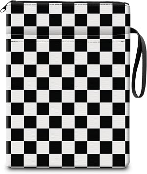 Book Sleeve for Book Lovers Gifts, Cute Book Pouch Book Protector with Zipper and Front Pocket BookCover Case for Women Men Reader Book Accessories Black White Plaid