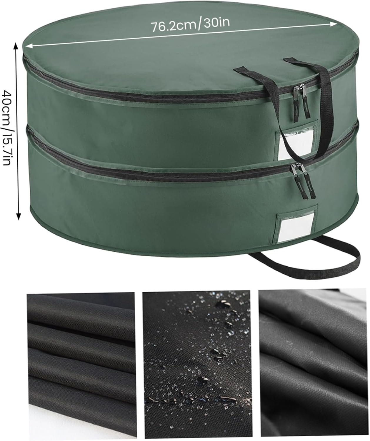 Wreath Storage Bag Double-Layered Round Christmas Wreath Storage Container with Handle & Double Zipper Green