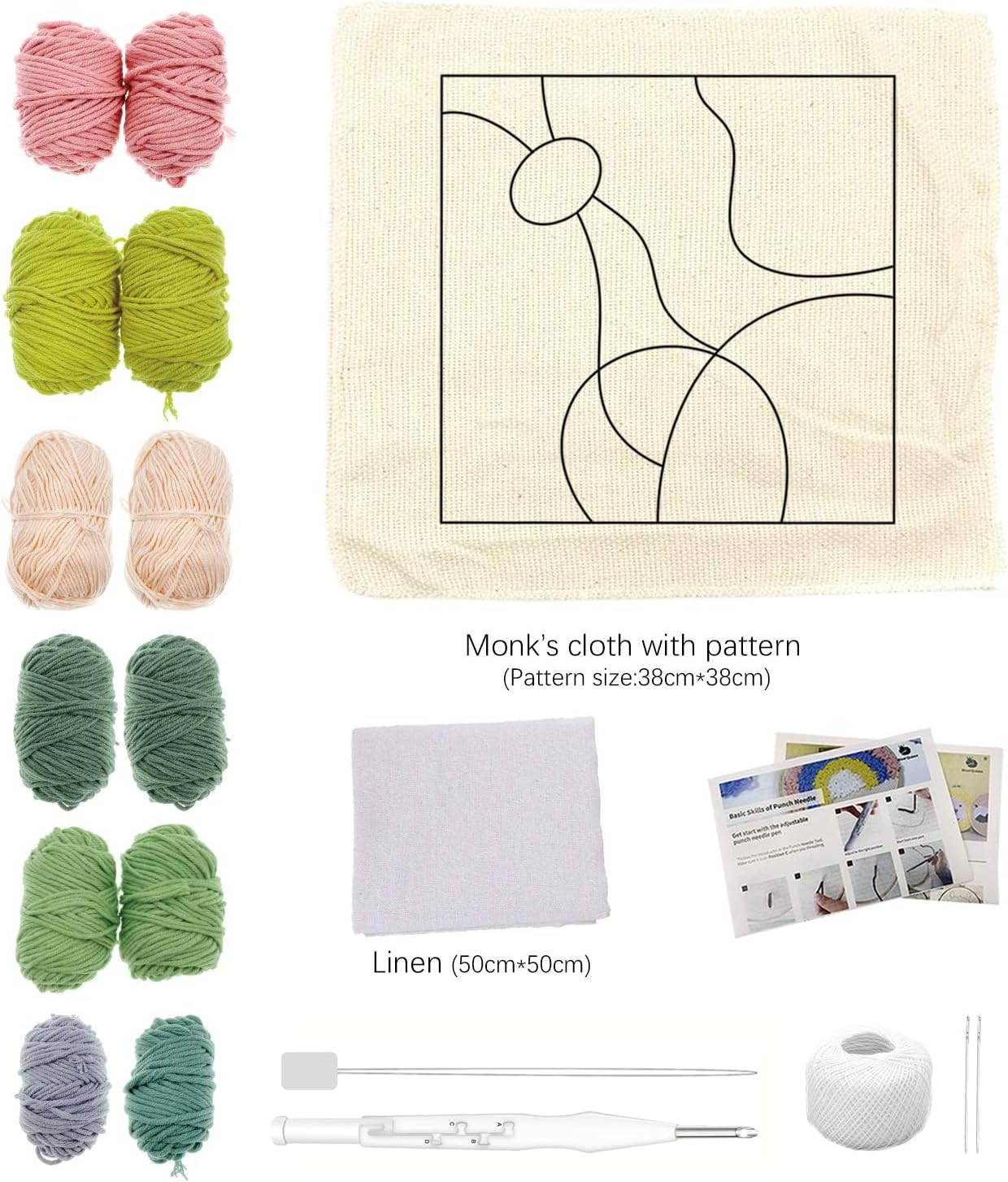 HAND U JOURNEY Punch Needle Pillow Cover DIY Kit – 16x16 Printed Pattern, Adjustable Punch Needle, Yarn & Fabric for Beginner Needlework Crafts -Frame Not Included (Sunrise)