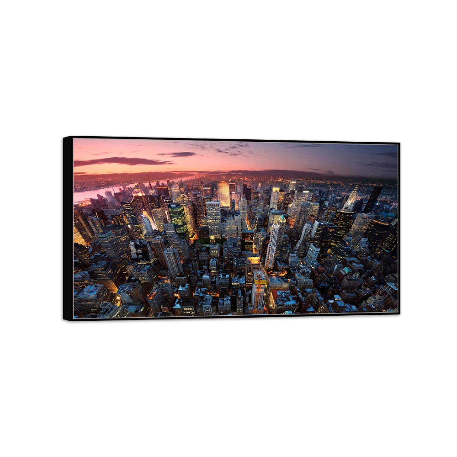 Stadt Leinwandbild Landschaftsbilder-Panorama Bild auf Leinwand-Stadt Gebäude-Schwarzer Rahmen Wandbilder für Wohnzimmer 60x110cm-23x43in