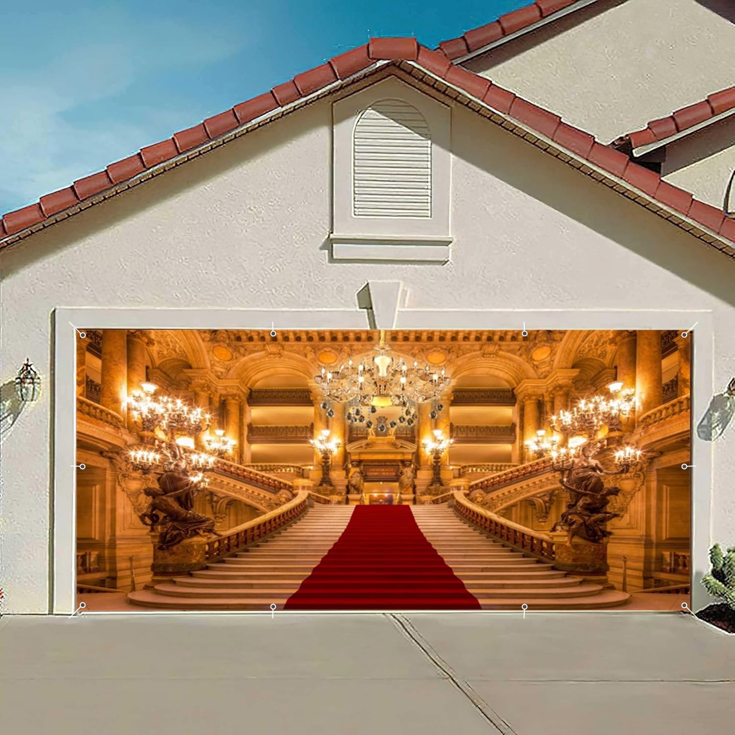 Luxurious Palace Garage Door Cover Banner Decorations Backdrop 8x16ft Large European Golden Castle Golden Palace Garage Door Wedding Girls Birthday Ceremony Prom Party Garage Door Banner Decorations