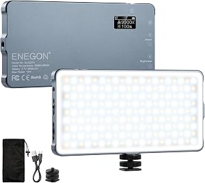 ENEGON Bi-Color LED Video Light with 180 LED Bulbs Portable Camera Light CRI 96+ 2500K–9900K Dimmable Panel Lamp, 4000mAh Rechargeable DSLR Light for Photography, Video, Cameras, Live Streaming