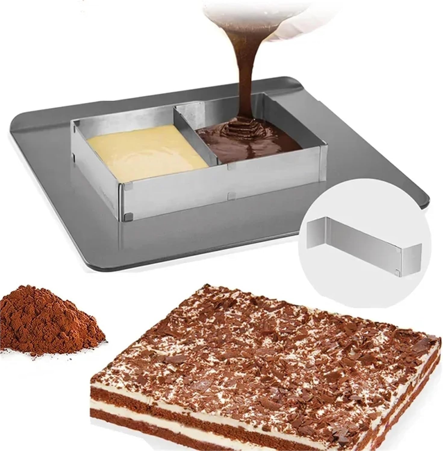 Adjustable Mousse Ring 3D Round & Square Cake Mold, Stainless Steel Baking Mould for Kitchen Dessert & Cake Decorating Tool(Small and Large)