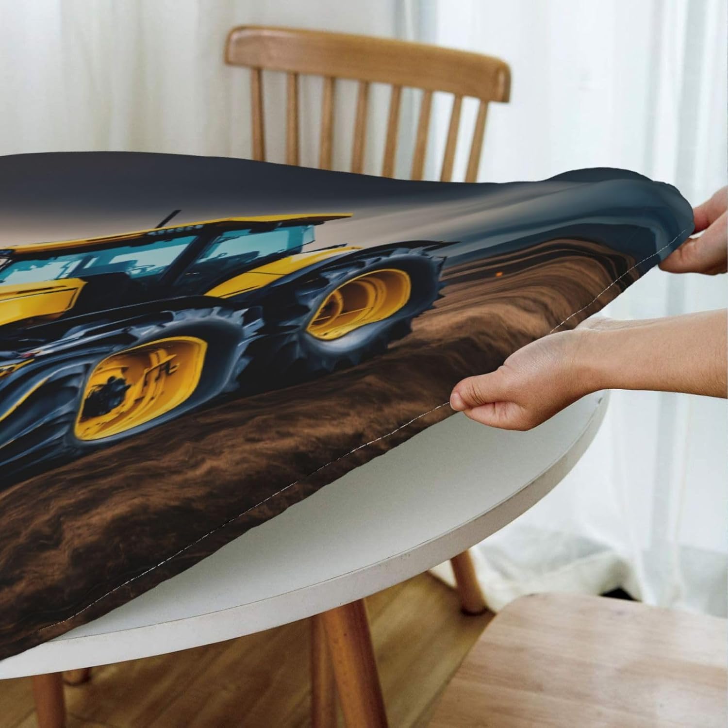 Company Farm Tractor Print Outdoor Patio Kitchen Decor Supplies Wipeable Round Table Cloth for Indoor Outdoor