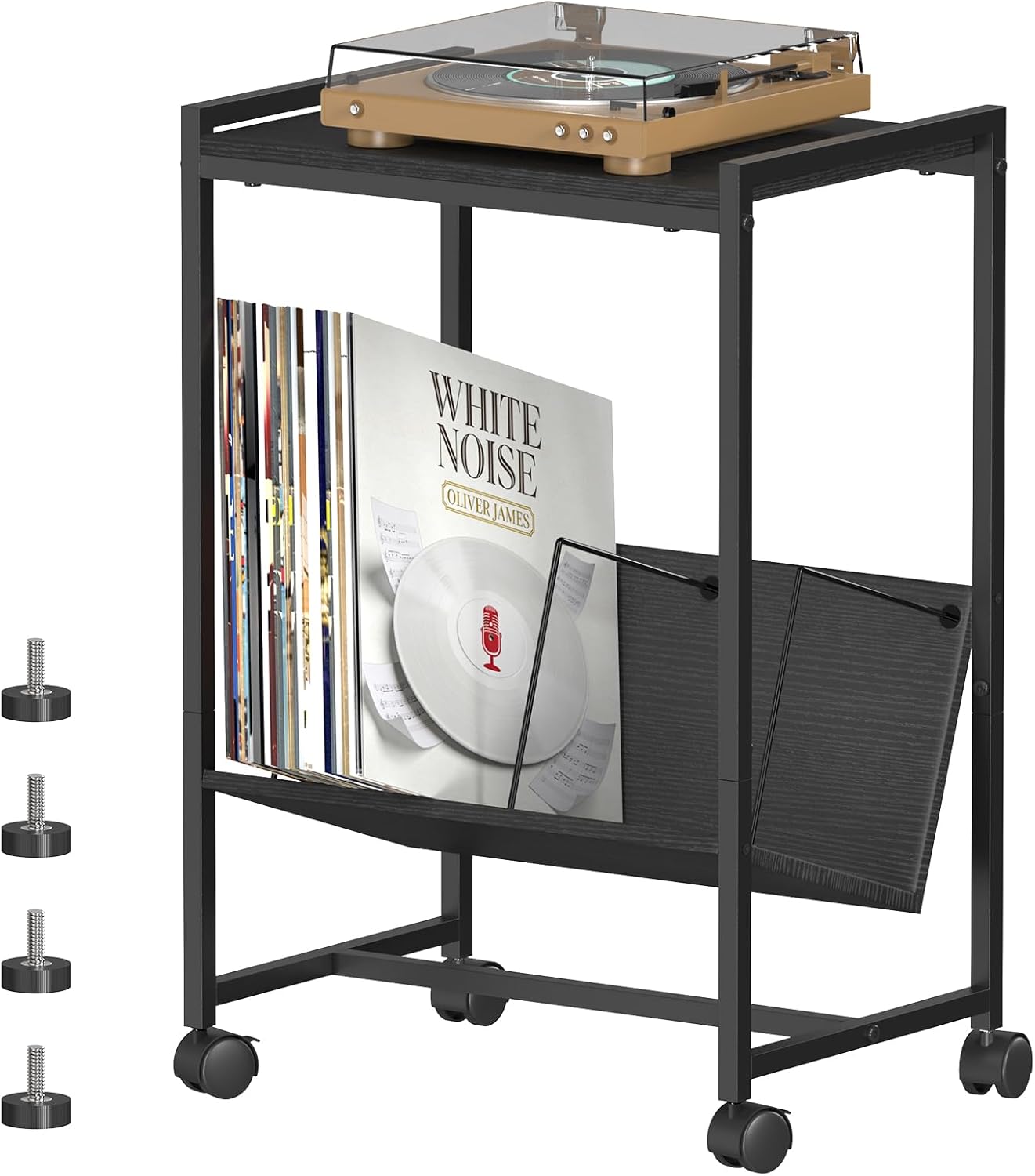 Record Player Table with Vinyl Storage,Black Small End Table Turntable Stand with Record Storage,Vinyl Record Player Stand,2 Tier Bed Side Table Modern Nightstand for Living Room Bedroom