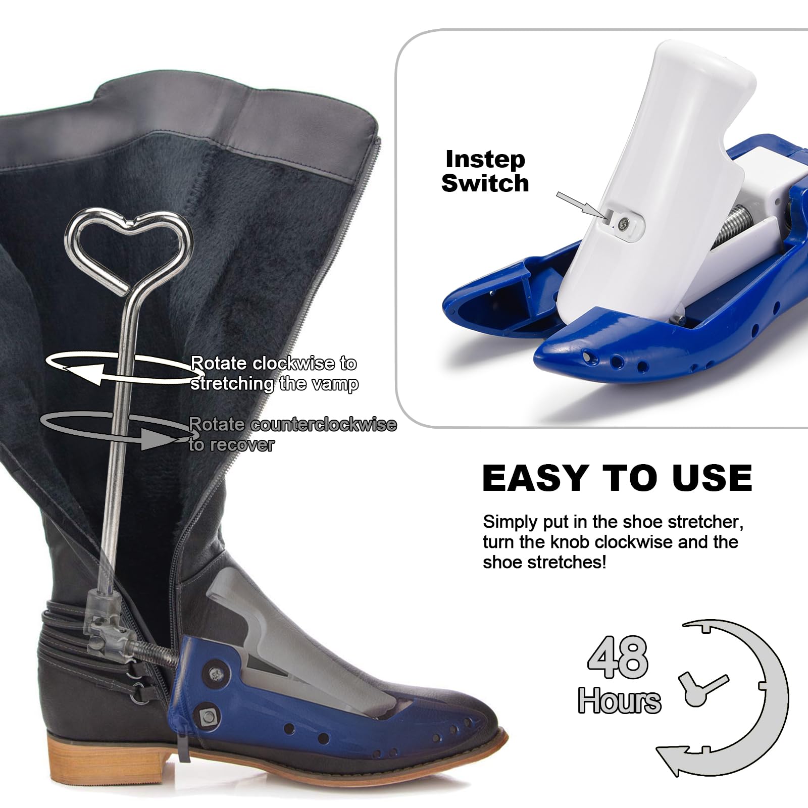 Civières de chaussures pour hommes femmes mollets, bottes de veau réglables largeur de botte de cow-boy et hauteur du cou-de-pied pour pieds larges et épais,Bleu,Men's Size Uk 7~12