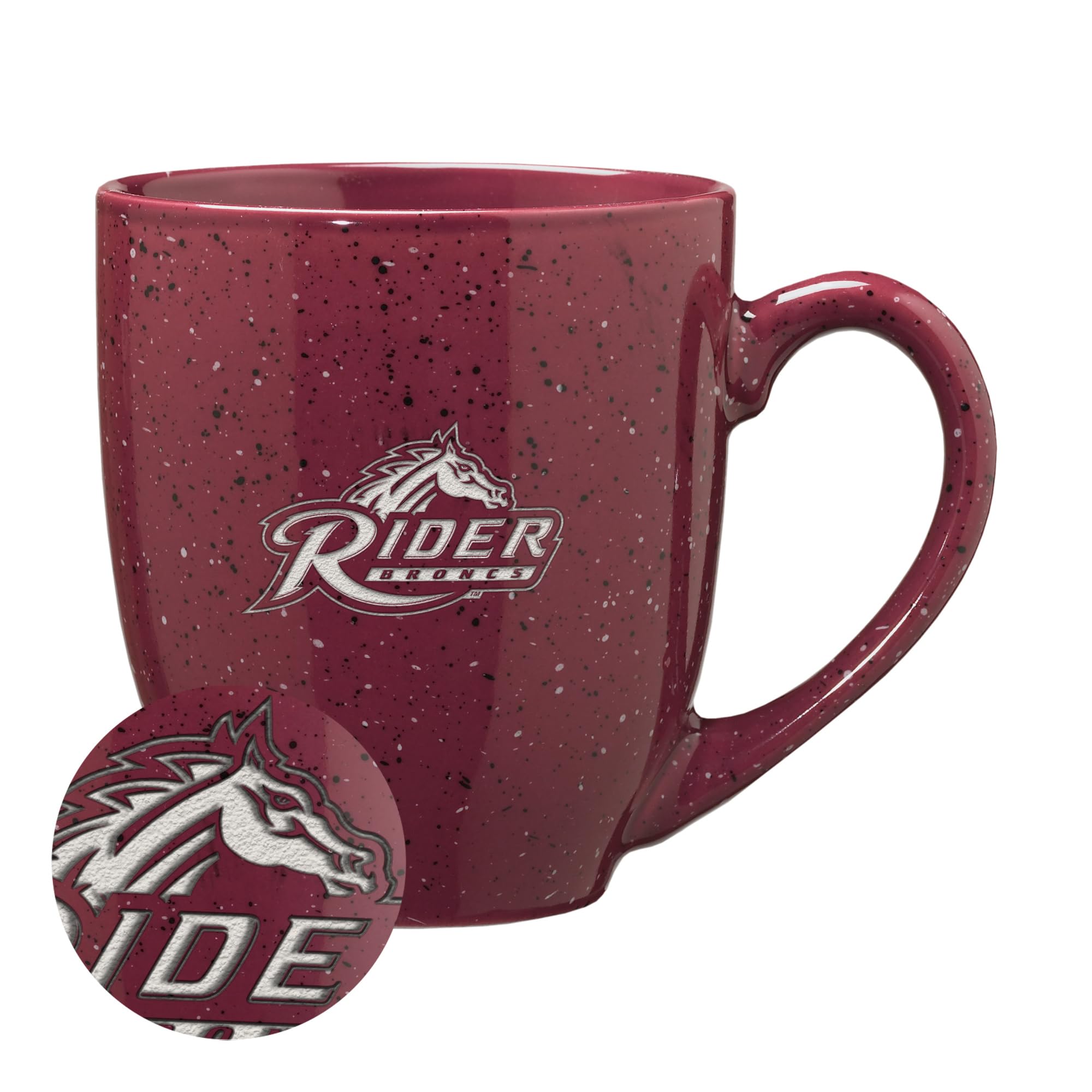 Rico Industries NCAA Rider Broncs Primary Logo Maroon 16 oz Team Color Laser Engraved Speckled Ceramic Coffee Mug