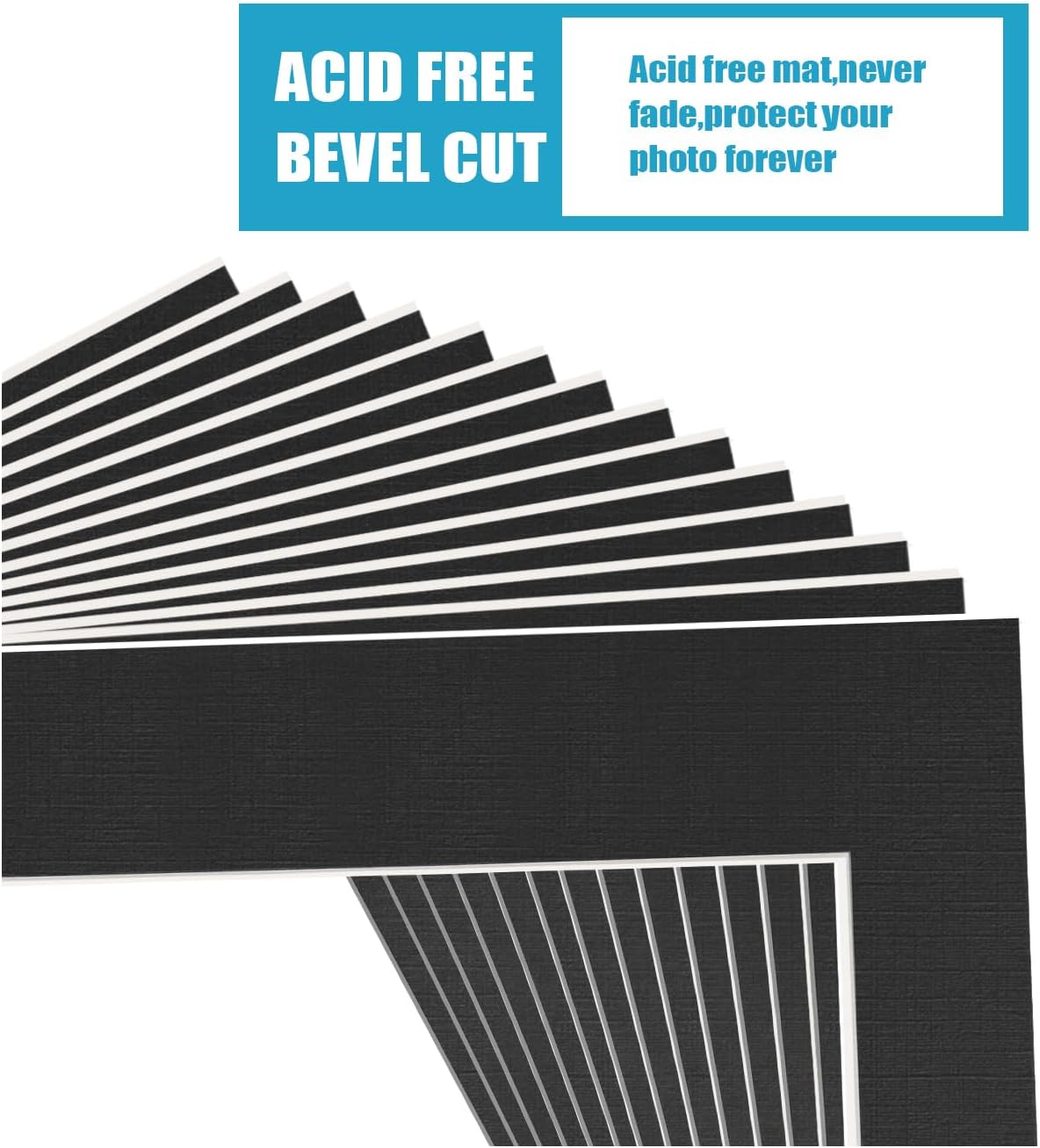 Egofine 8x10 Black Picture Mats Pack of 14, Frame Mattes for 5x7 Pictures, Acid Free, 1.2mm Thickness, with Core Bevel Cut - Image 2