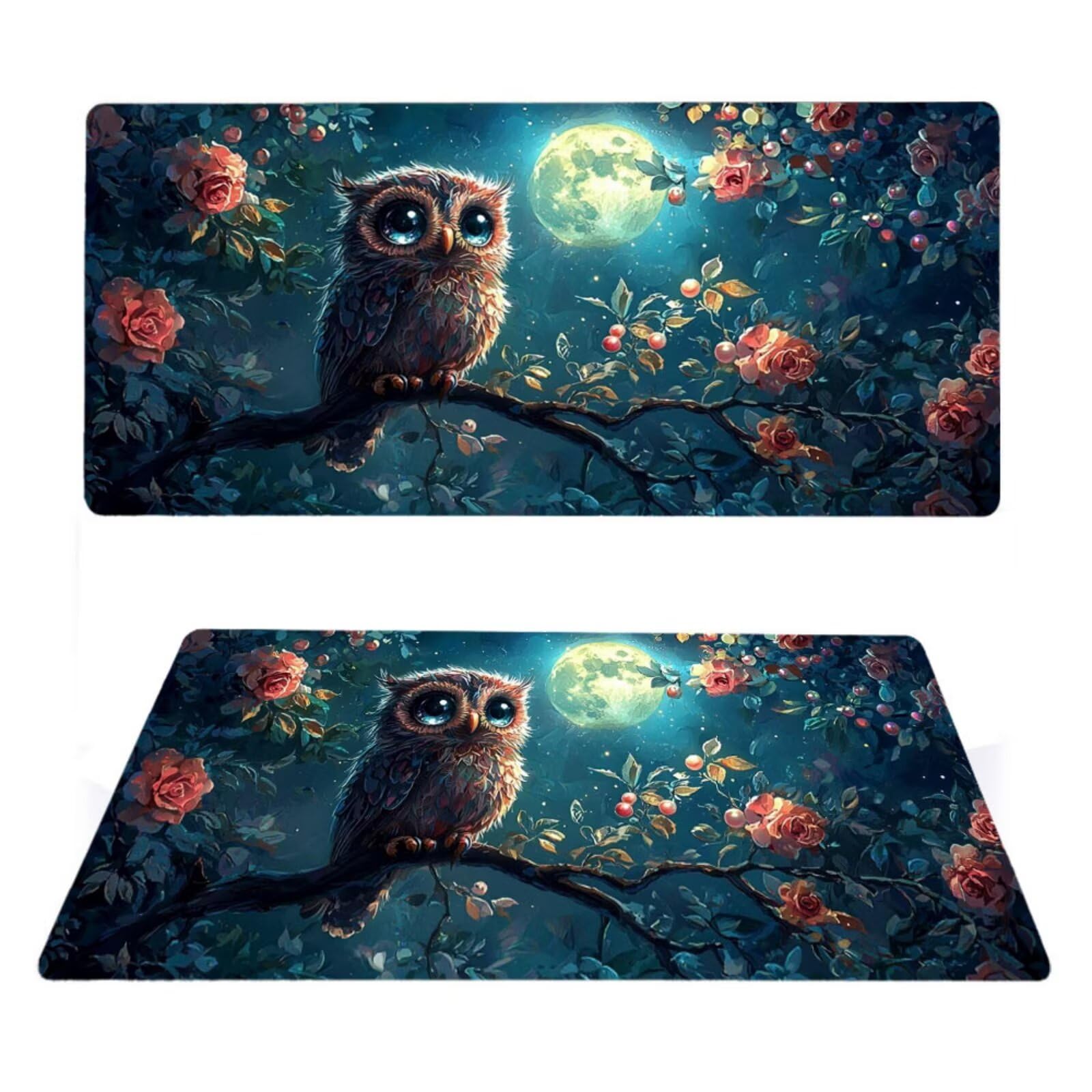 Podkładka pod mysz sowa matowa, podkładka pod mysz do gier XXL 1200 x 600 x 5 mm, podkładka na biurko dla graczy, bardzo duża bezszwowa mata na stół dla graczy, antypoślizgowa podstawa, fabryczna