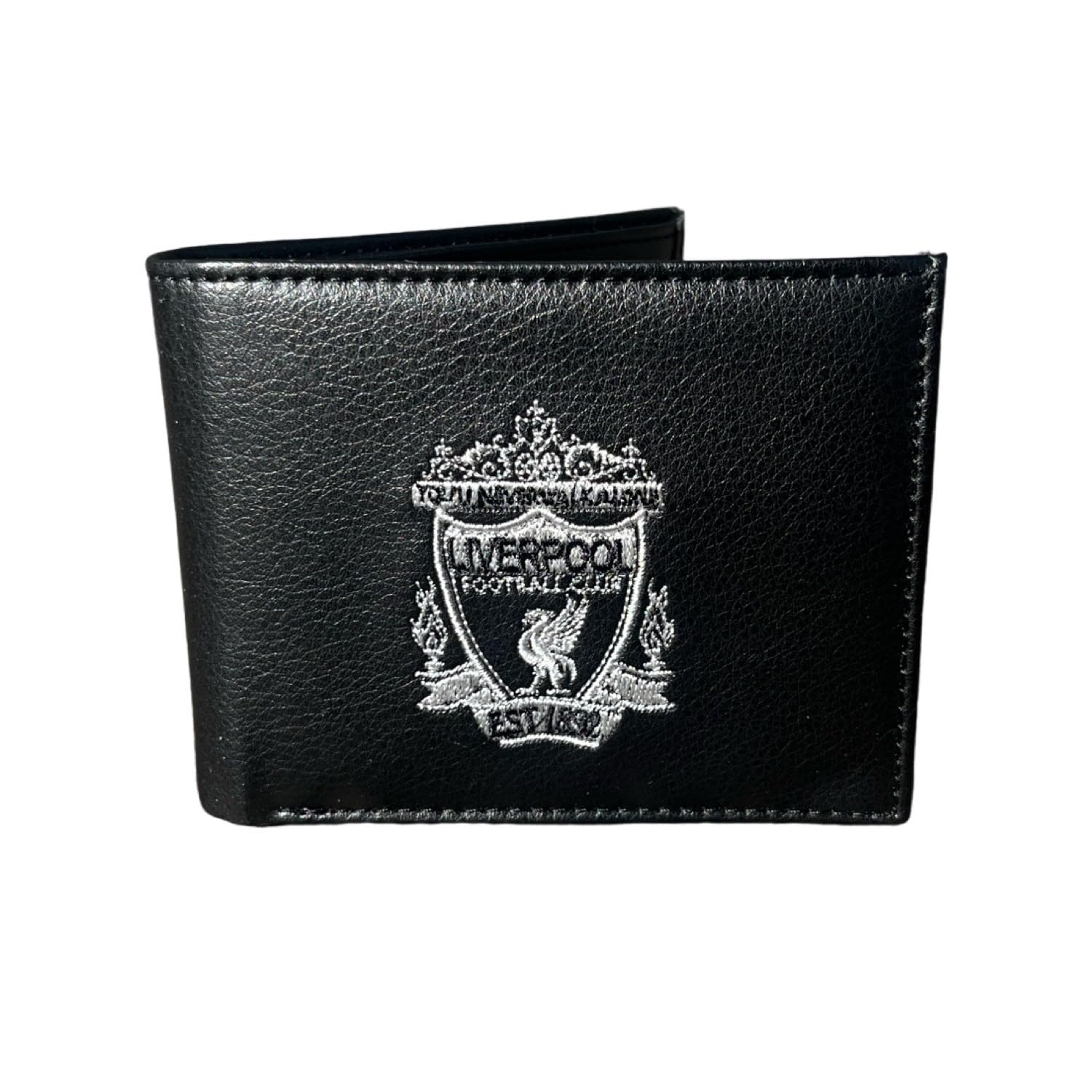 Liverpool FC Official PU Black Leather Wallet with Silver Embroidered Full Crest