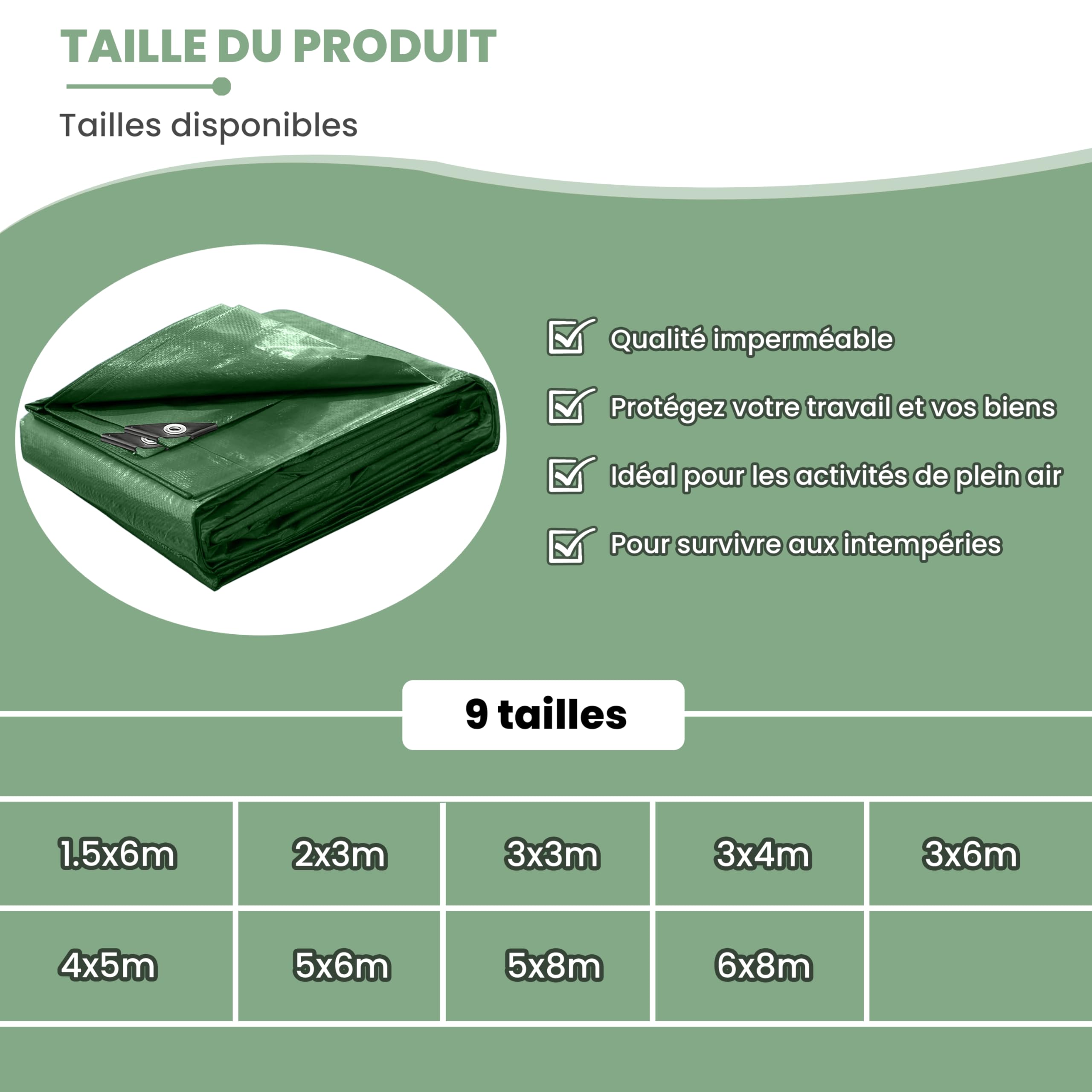 Bâche de Protection 5 x 6 m, 100 g/m²,Bâche de Protection pour Bois extérieur, Meubles de Jardin, Voitures, piscines, Bateaux et Camping,imperméable et indéchirable, avec œillets.