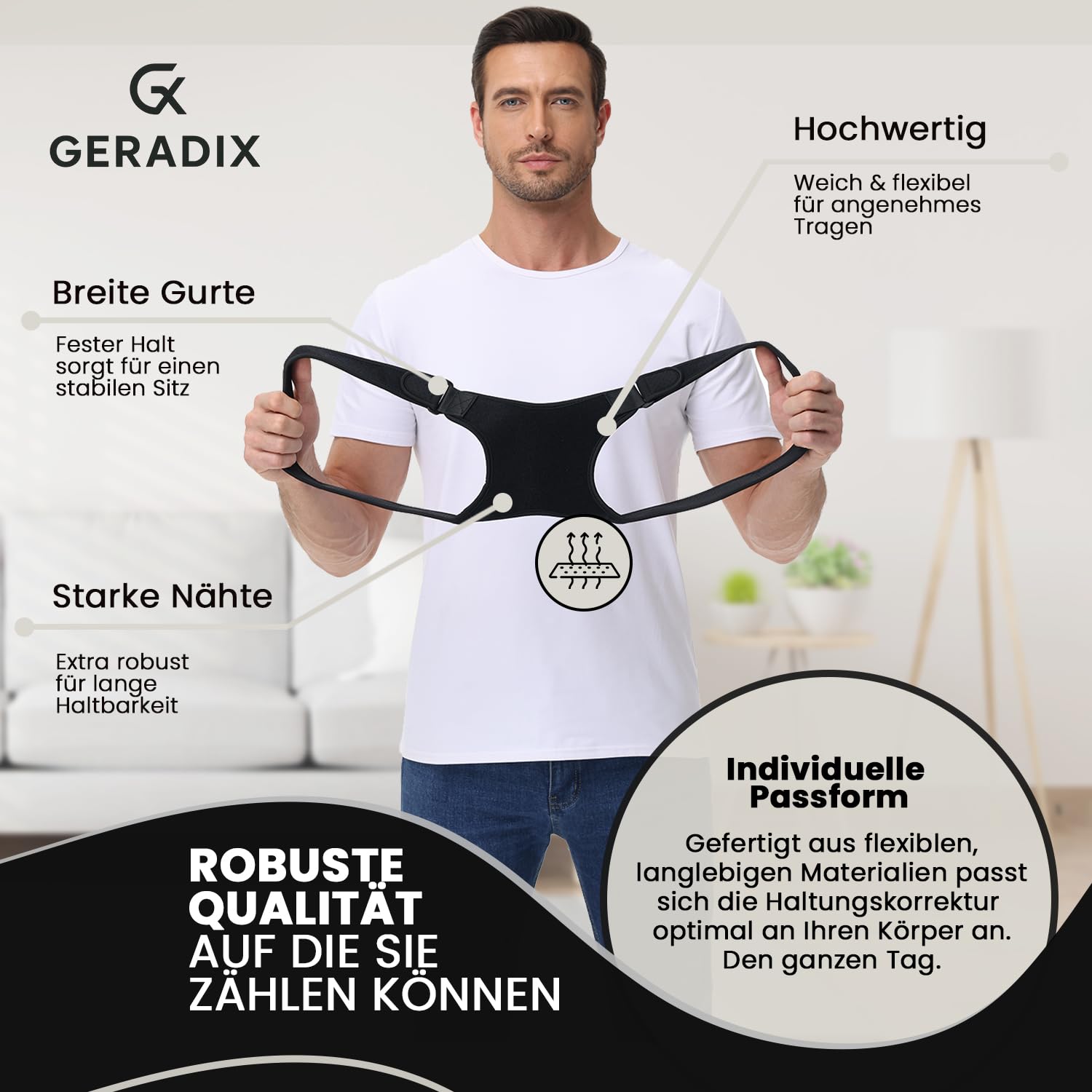 GERADIX Haltungskorrektur Rücken Geradehalter Rückenstützgürtel: Back Posture Rückenkorrektur für Herren und Damen Verstellbare und Atmungsaktive Korrektur Rückengurt (S-L) - 4