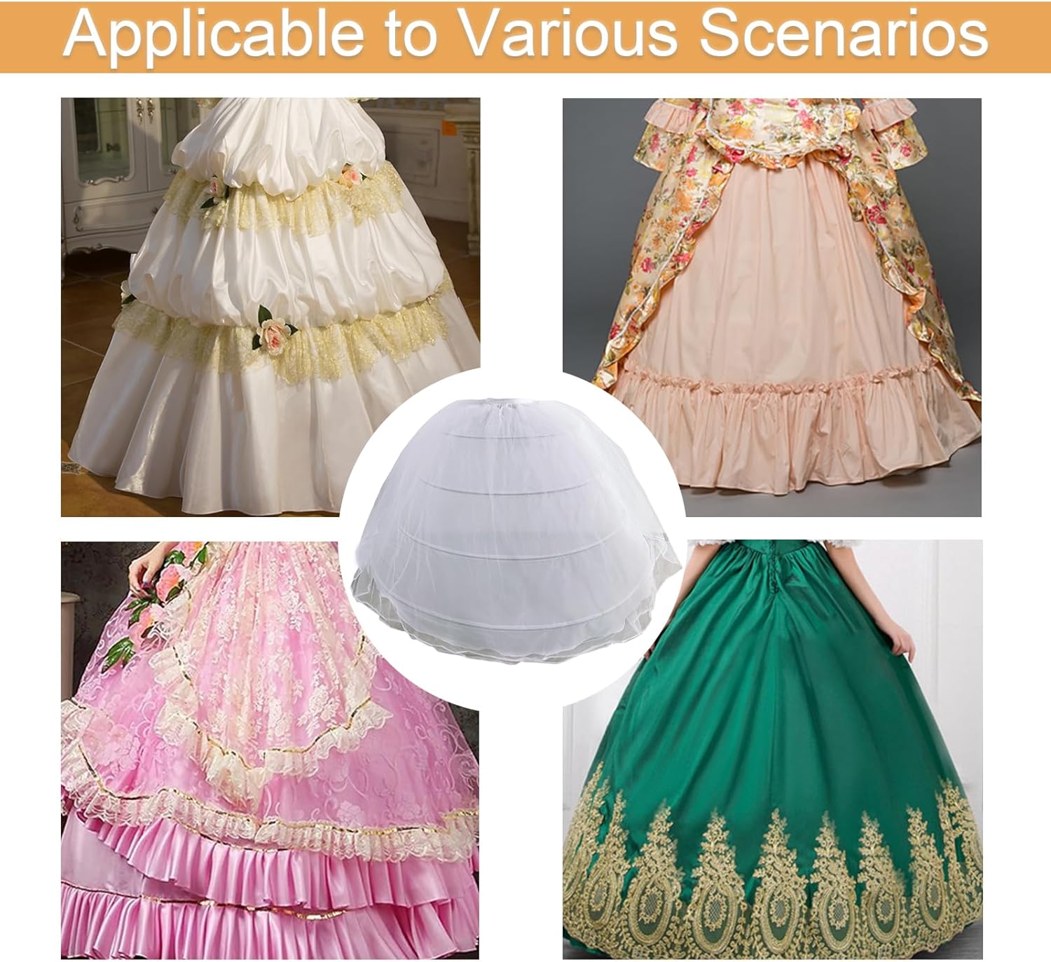 Women Puffy Crinoline Petticoat 2 Tulle Layers Skirt Slips Long Underskirt for Wedding Dress Bridal Gown (White) - Image 4
