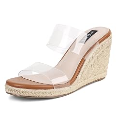 mikarka Slip On Wedge Sandals for Women Open Toe Espadrilles Platform Slides Dressy High Heel Beach Summer Sandal