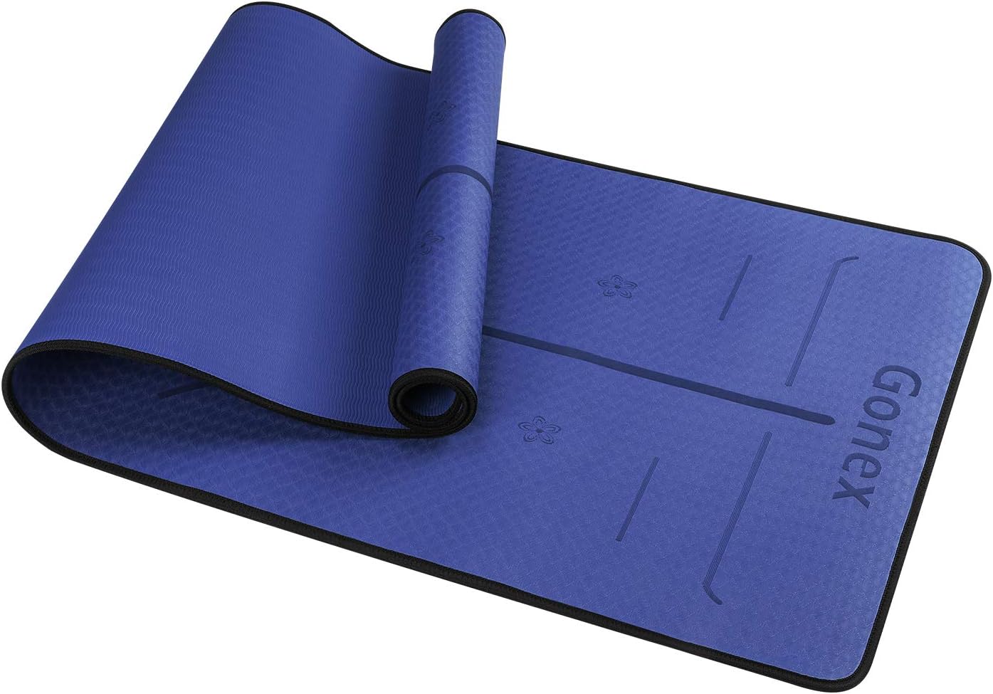 Gonex Yoga Mat with Alignment Lines for Women Men, Eco-Friendly TPE Mat Non Slip 1/4 Inch Thick Exercise Mat for Yoga Pilates and Fitness, Blue