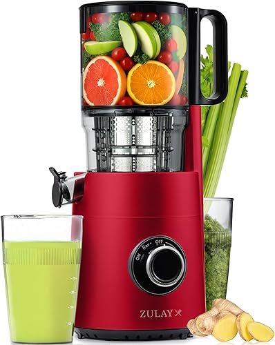 Zulay Kitchen Exprimidor de prensa en frío de 5 pulgadas de ancho, exprimidor de masticación lenta de 50 RPM para menos oxidación patentado para un