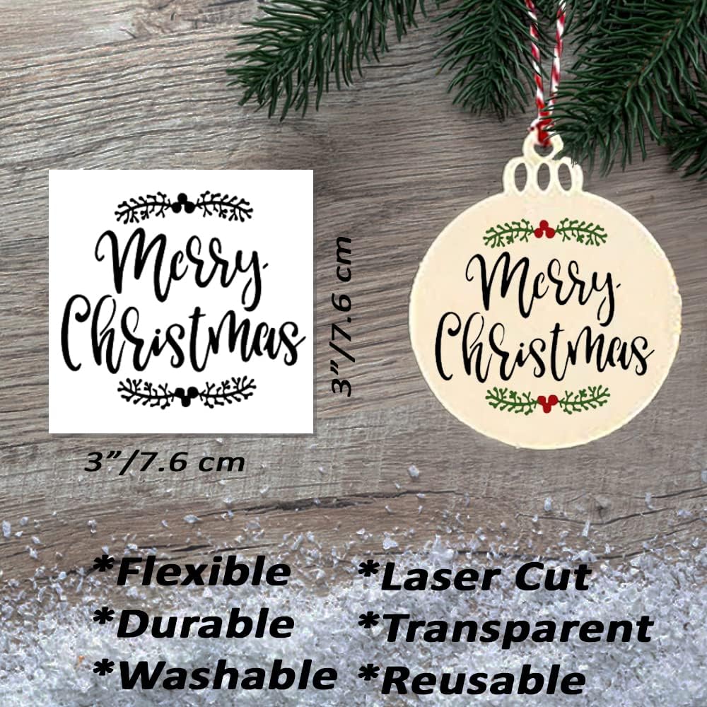 24 Pc Christmas Stencils for Painting on Wood (3 inch) - Holiday and Christmas Stencils Reusable for Crafts, Cards, Kids, Windows –DIY Ornaments, Decorations -Gnome, Tree Stencil – Incl. 4 Wood Slices image 2