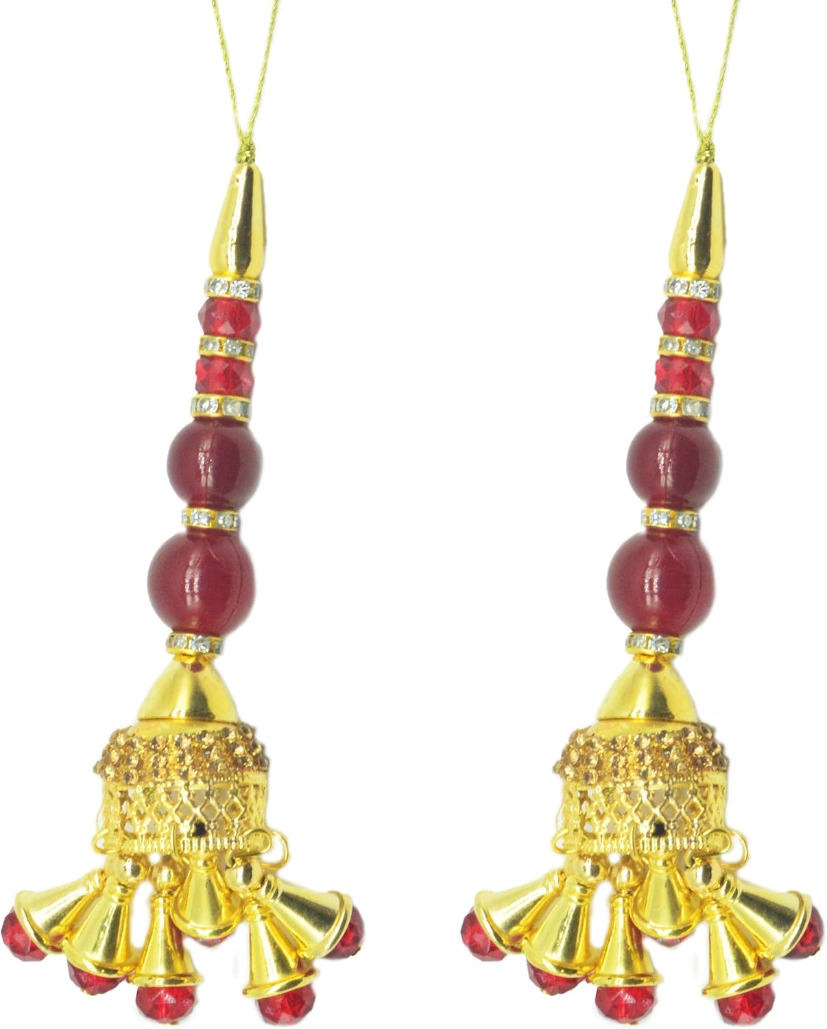 GOELX Designer Gold Embellished Ethic Hanging Latkan Pack of 2 Pieces - Maroon (11 cm)