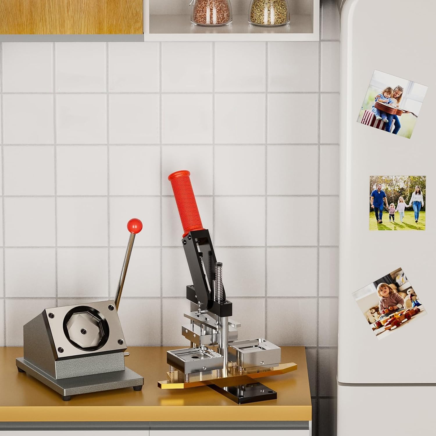 50x50mm Square Fridge Magnet Maker Machine, Refrigerator Sticker Making Machine DIY Photo Magnet Press Machine+Paper Cutter+100/1000pcs Materials 50 * 50mm