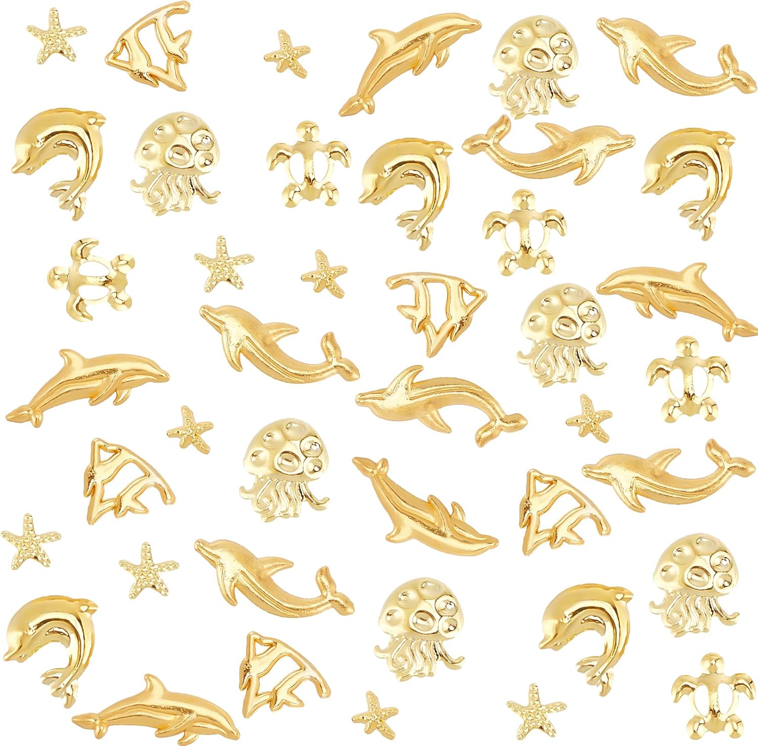 OLYCRAFT 120Pcs Ocean Themed Resin Fillers Alloy Resin Filling Crafts 8 Styles Nail Art Decoration Accessories for Jewelry Making