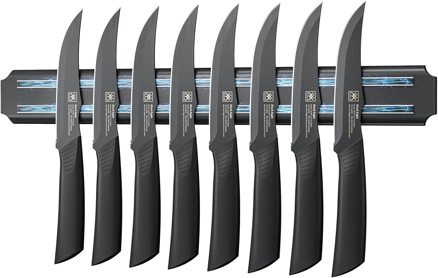 Steak Knives Set of 8 with Magnetic Knife Strip, 4.7 Inch Dishwasher Safe Non-Serrated Table Knives, Ultra Sharp for Precise Cutting, Non-Stick Blade & Rust Proof, Housewarming Gifts