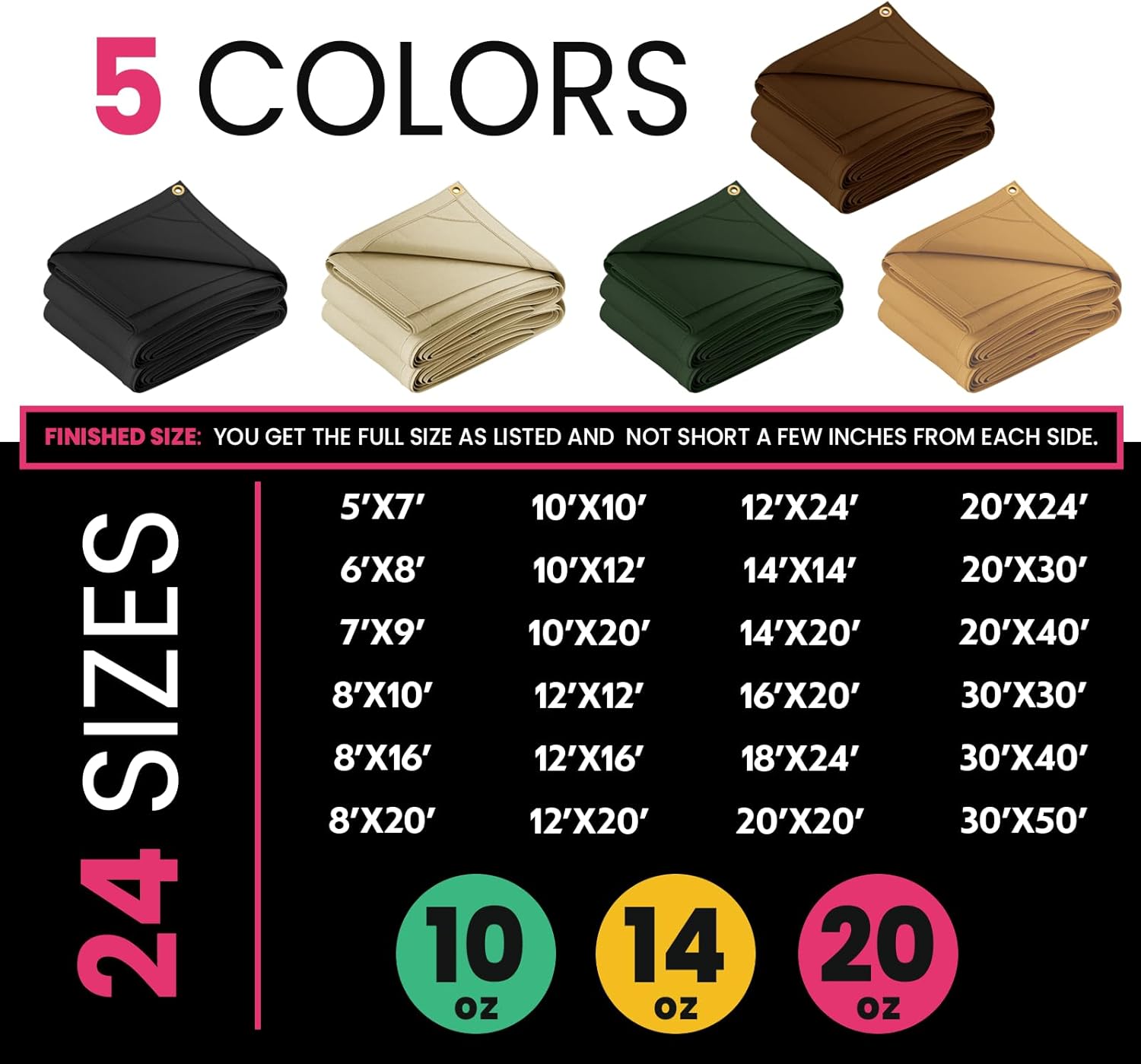 PROTARP Extreme Heavy Duty 20 OZ Water Resistant Canvas Tarp, UV Resistant Tarpaulin Cover with Rustproof Brass Grommets, Multipurpose for Canopy, Roof, Camping, Woodpile (Tan 8'X10')