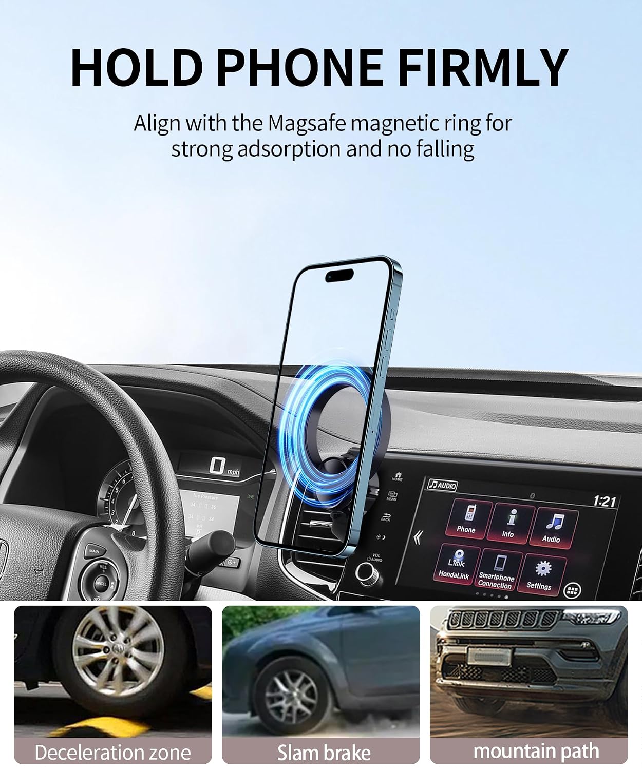 Car Phone Holder for 2016-2020 Honda Pilot/2019-2020 Passport/2017-2020 Ridgeline Accessories 5/8-Inch Screen Fixed Clip, 360° Rotation Phone Mount Compatible with MagSafe